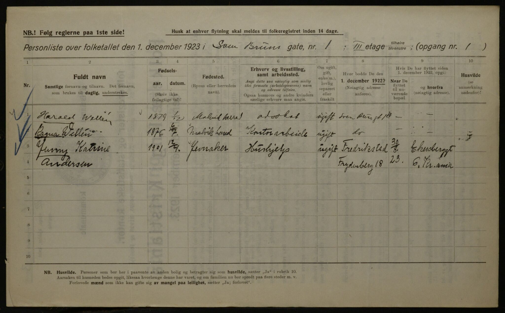 OBA, Kommunal folketelling 1.12.1923 for Kristiania, 1923, s. 116146