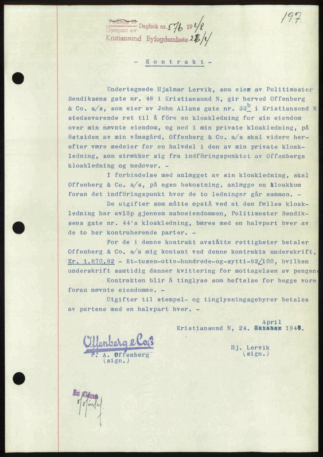 Kristiansund byfogd, AV/SAT-A-4587/A/27: Pantebok nr. 44, 1947-1948, Dagboknr: 576/1948