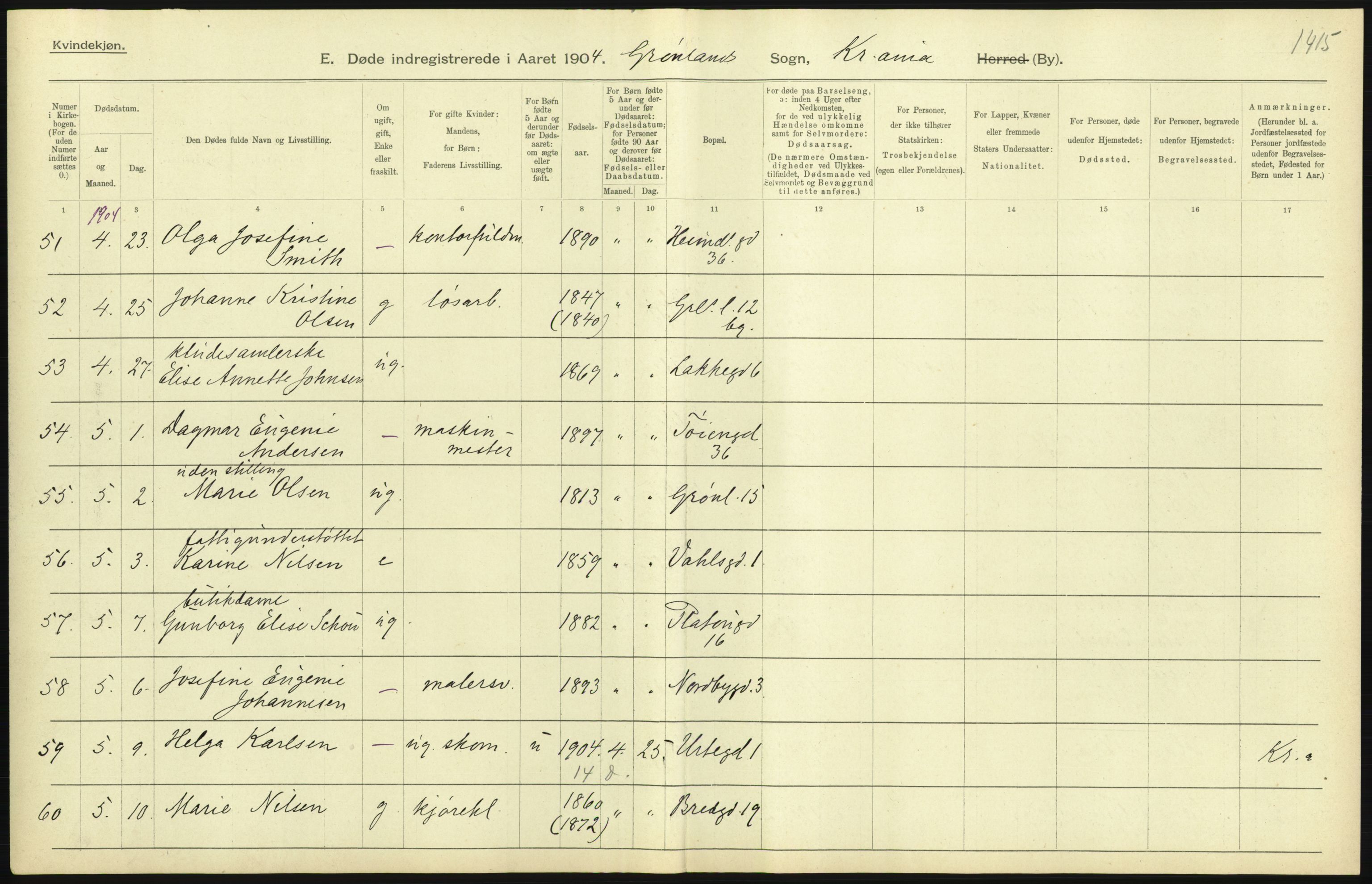 Statistisk sentralbyrå, Sosiodemografiske emner, Befolkning, AV/RA-S-2228/D/Df/Dfa/Dfab/L0004: Kristiania: Gifte, døde, 1904, s. 653