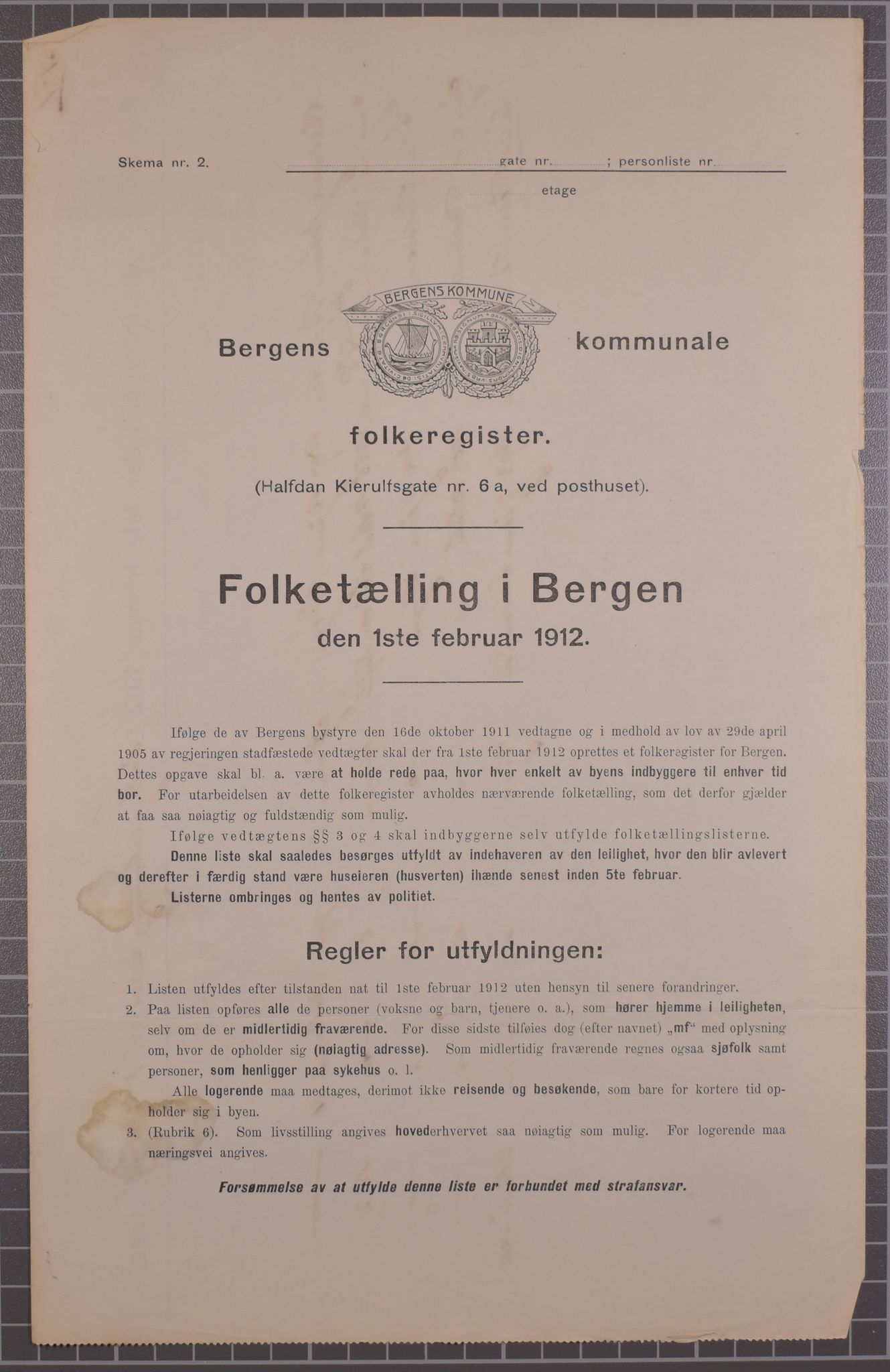 SAB, Kommunal folketelling 1912 for Bergen kjøpstad, 1912, s. 3101
