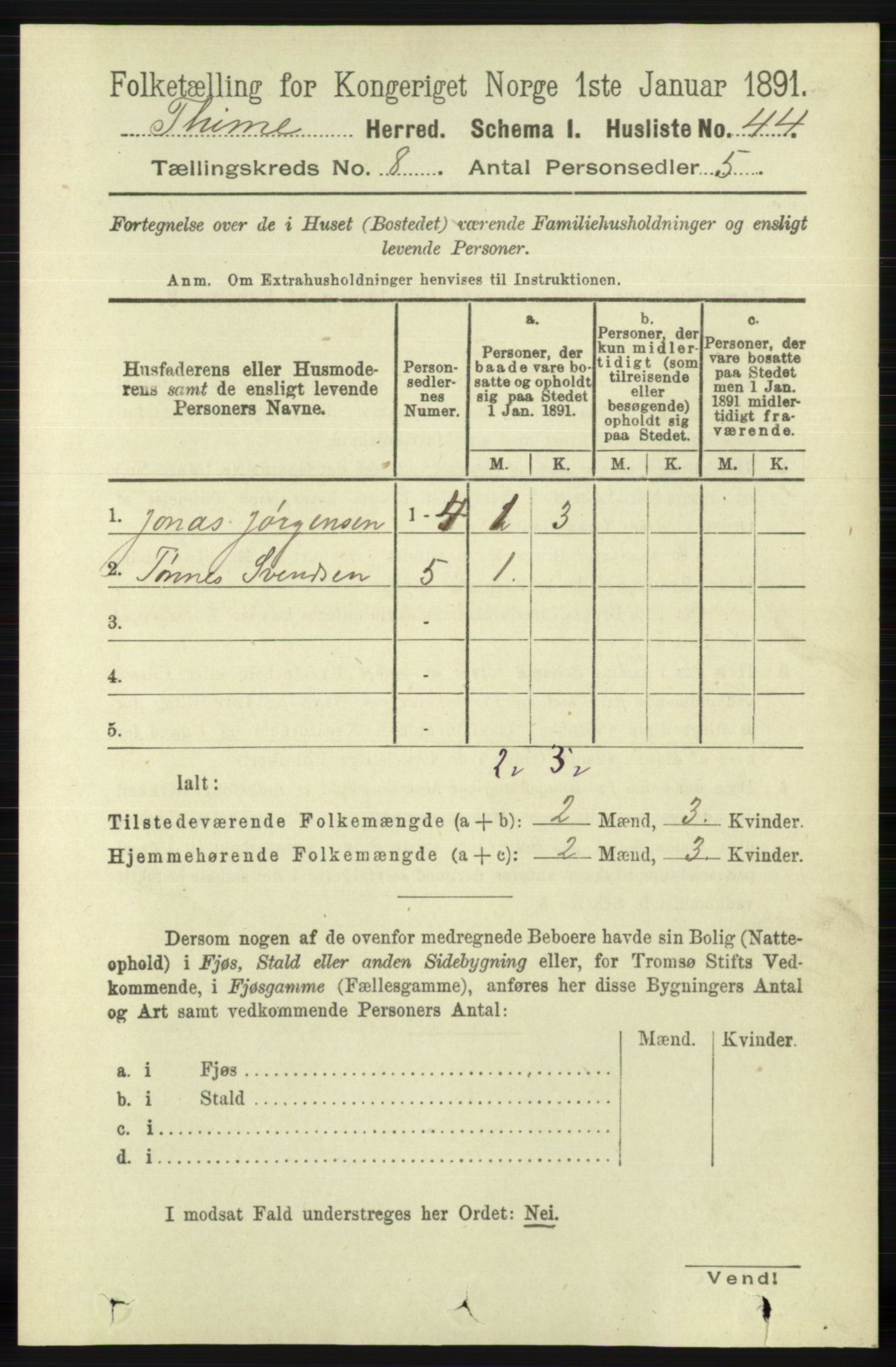 RA, Folketelling 1891 for 1121 Time herred, 1891, s. 2963