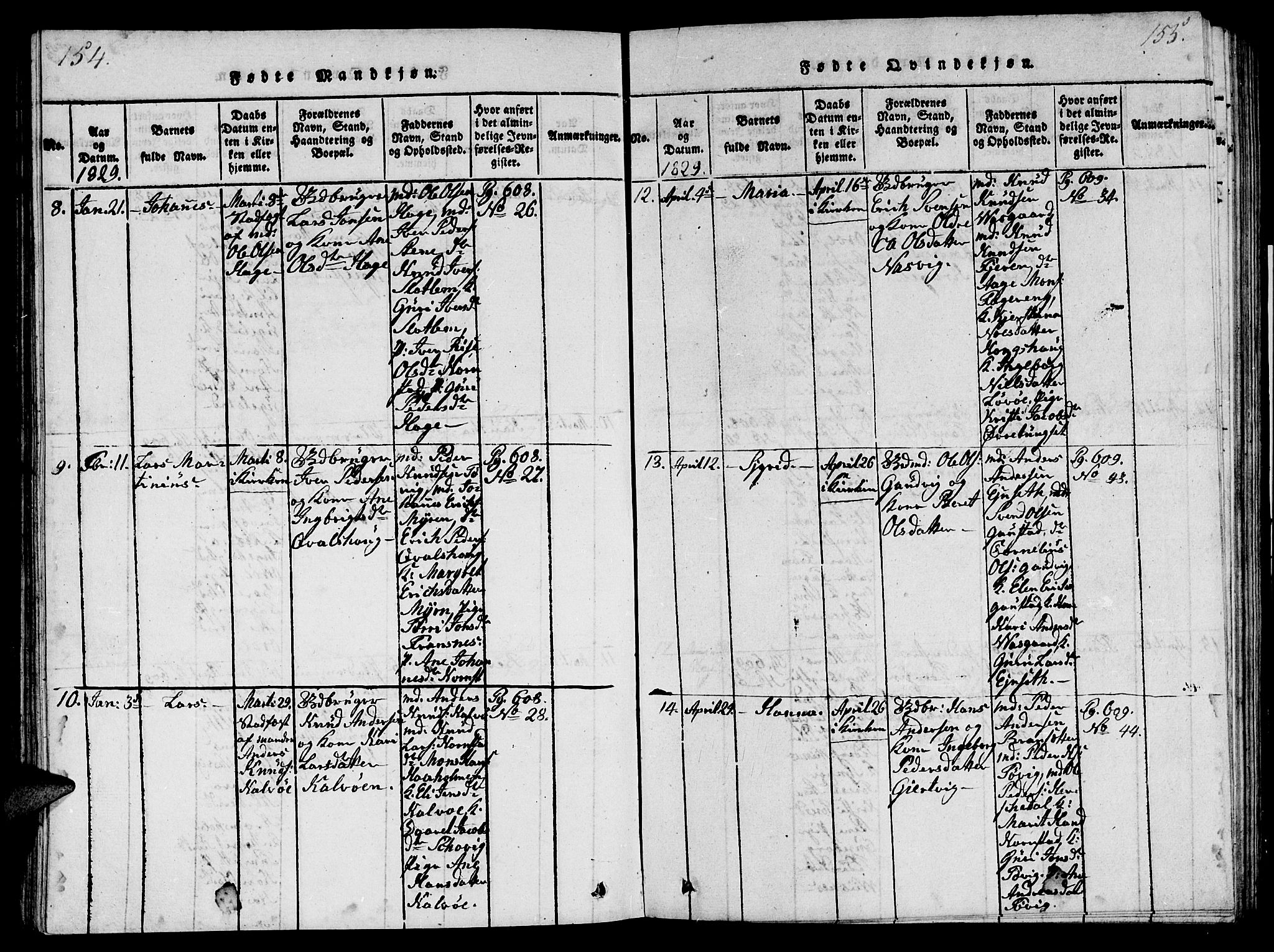 Ministerialprotokoller, klokkerbøker og fødselsregistre - Møre og Romsdal, AV/SAT-A-1454/570/L0831: Ministerialbok nr. 570A05, 1819-1829, s. 154-155