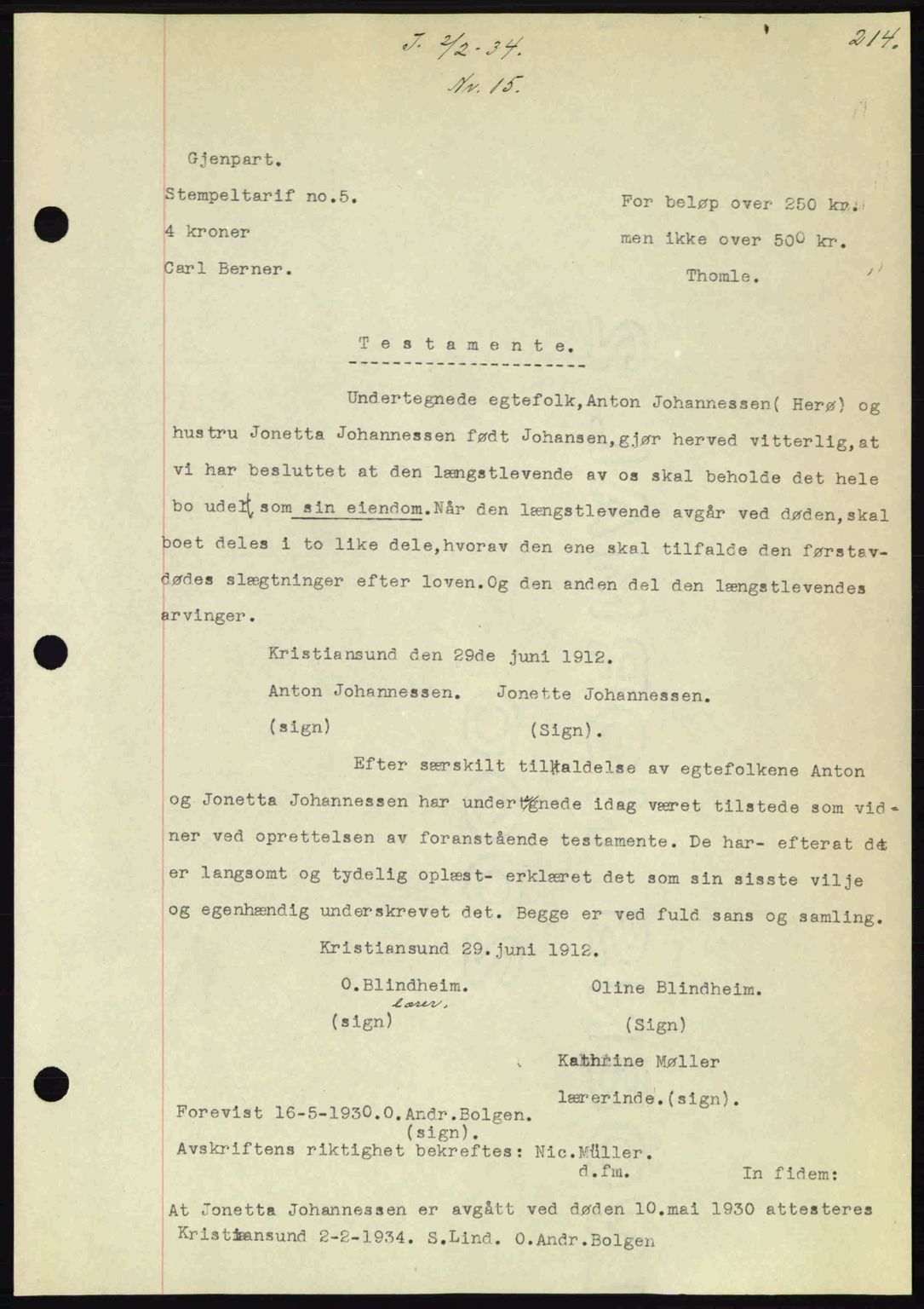 Kristiansund byfogd, AV/SAT-A-4587/A/27: Pantebok nr. 27, 1933-1934, Tingl.dato: 02.02.1934