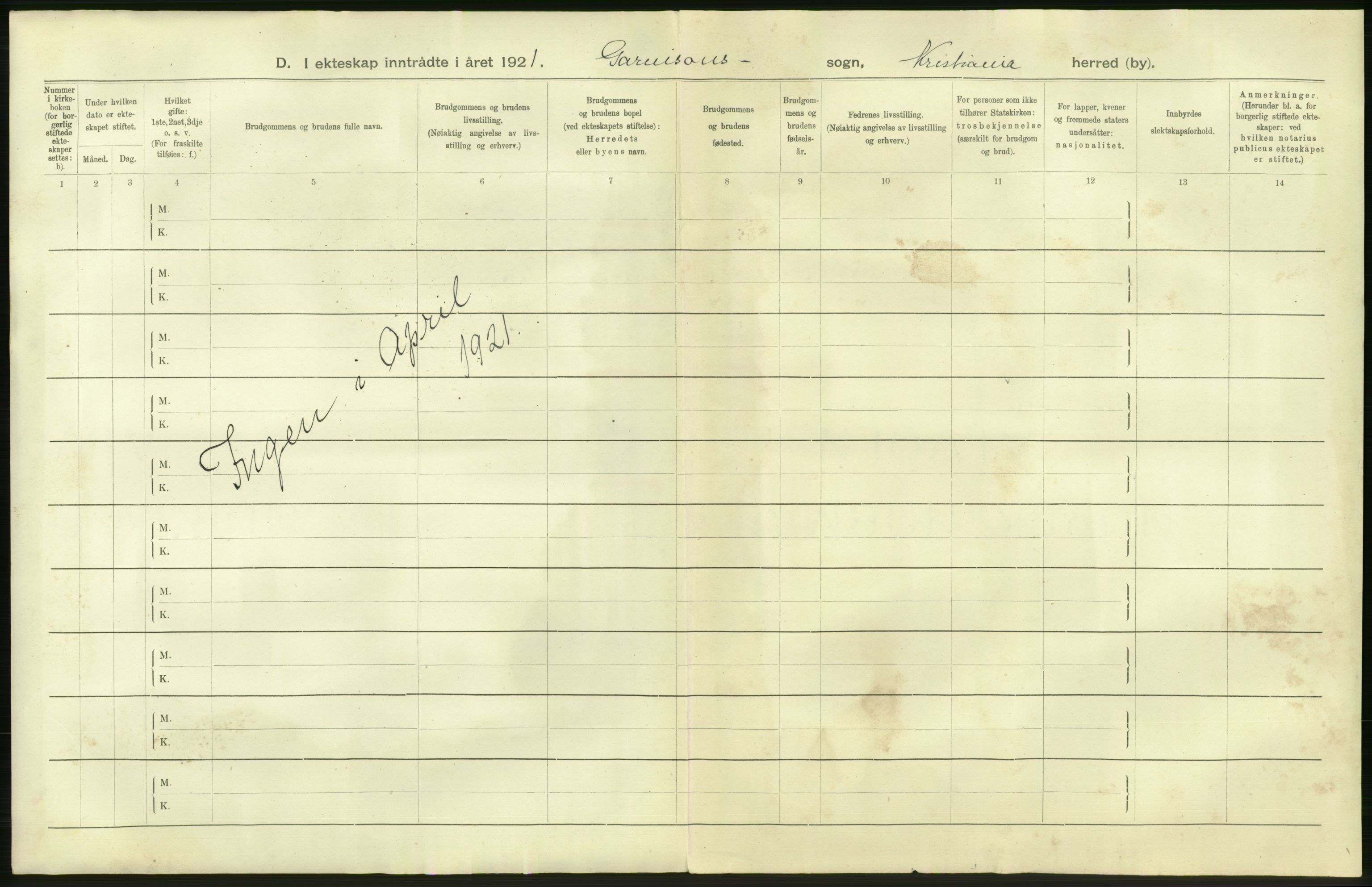 Statistisk sentralbyrå, Sosiodemografiske emner, Befolkning, RA/S-2228/D/Df/Dfc/Dfca/L0011: Kristiania: Gifte, 1921, s. 880