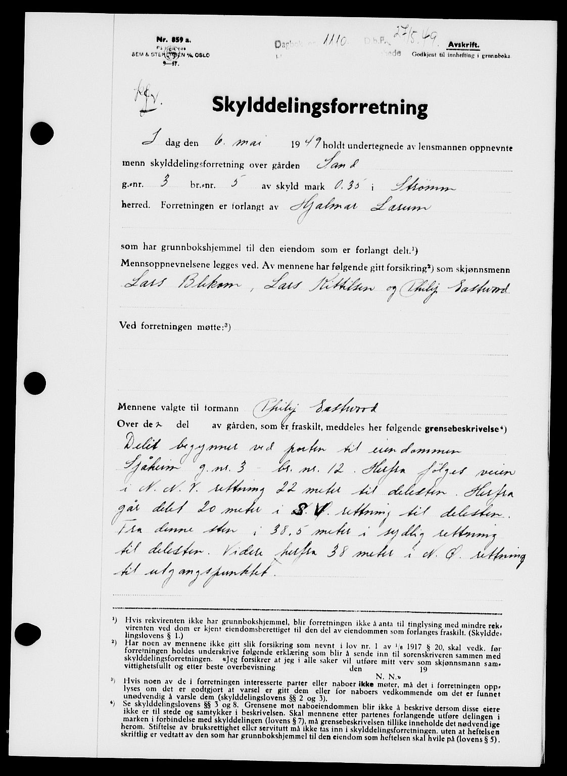 Holmestrand sorenskriveri, SAKO/A-67/G/Ga/Gaa/L0066: Pantebok nr. A-66, 1949-1949, Dagboknr: 1110/1949