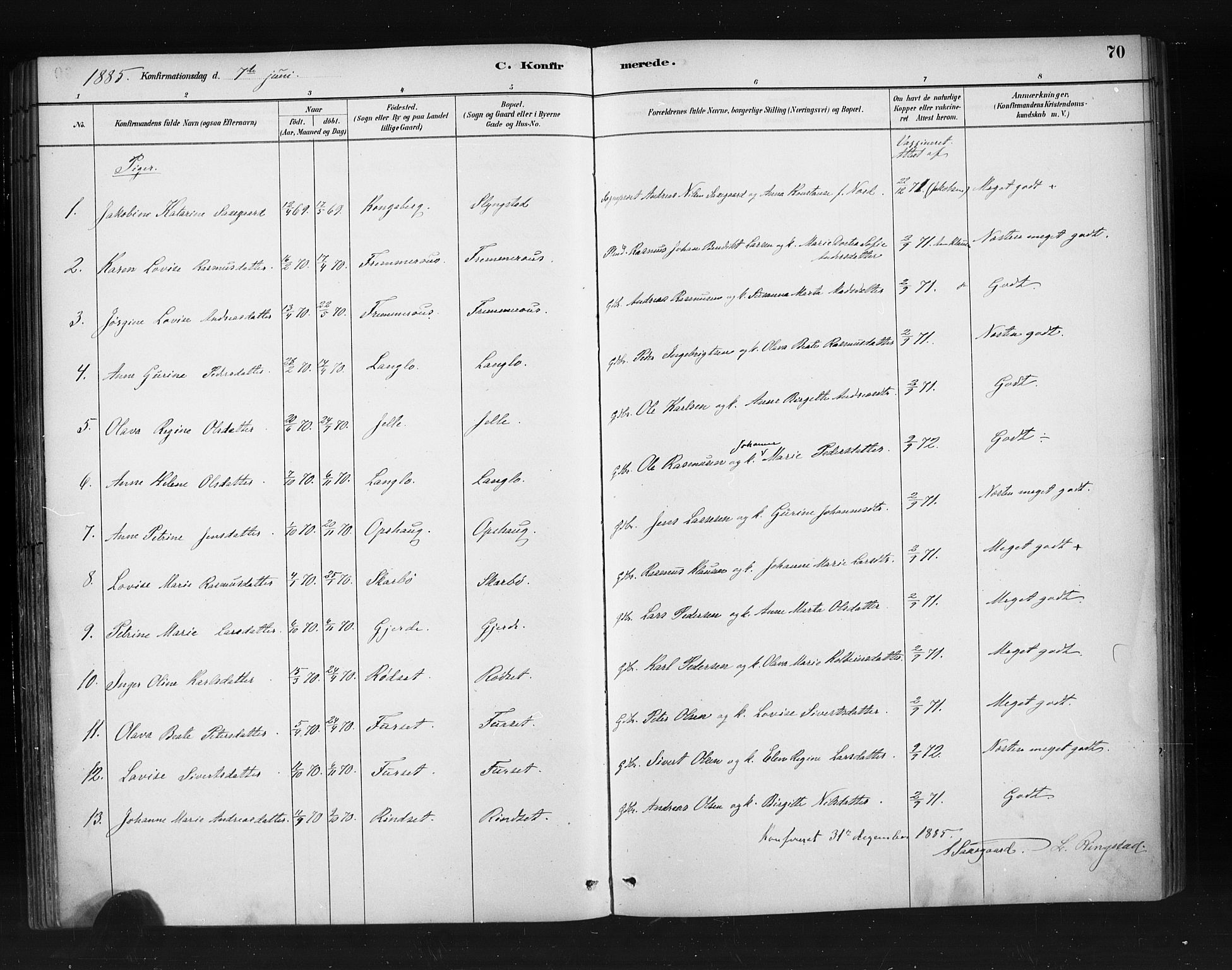 Ministerialprotokoller, klokkerbøker og fødselsregistre - Møre og Romsdal, AV/SAT-A-1454/520/L0283: Ministerialbok nr. 520A12, 1882-1898, s. 70