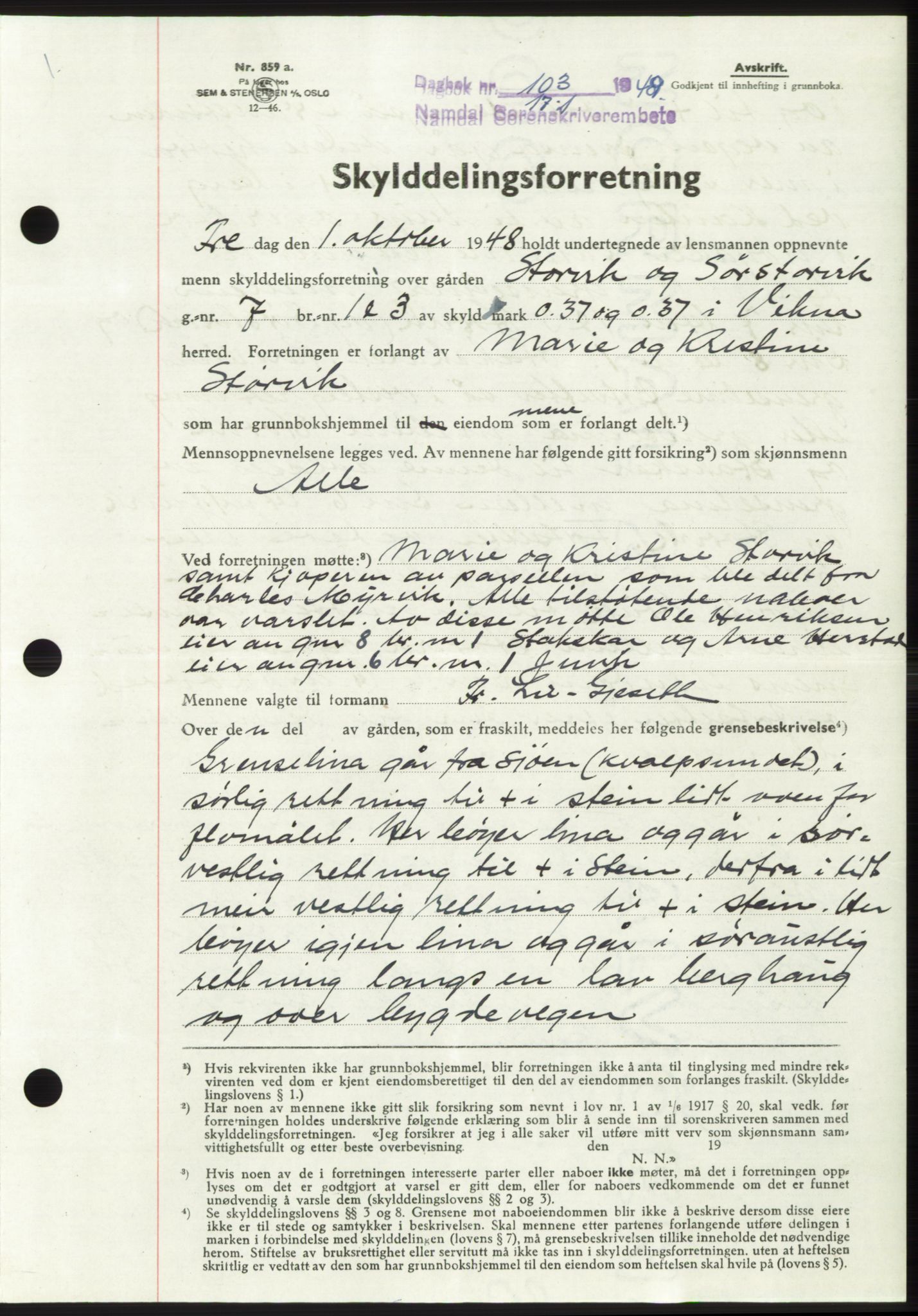 Namdal sorenskriveri, SAT/A-4133/1/2/2C: Pantebok nr. -, 1947-1948, Dagboknr: 103/1948