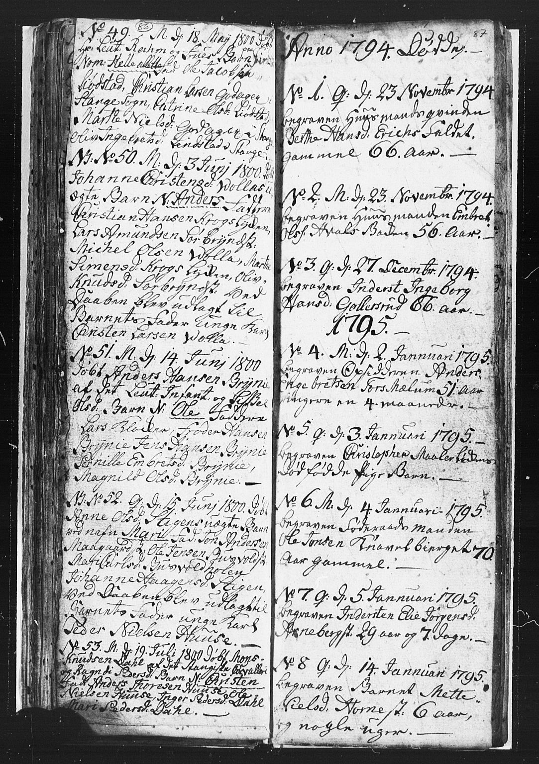 Romedal prestekontor, AV/SAH-PREST-004/L/L0002: Klokkerbok nr. 2, 1795-1800, s. 86-87