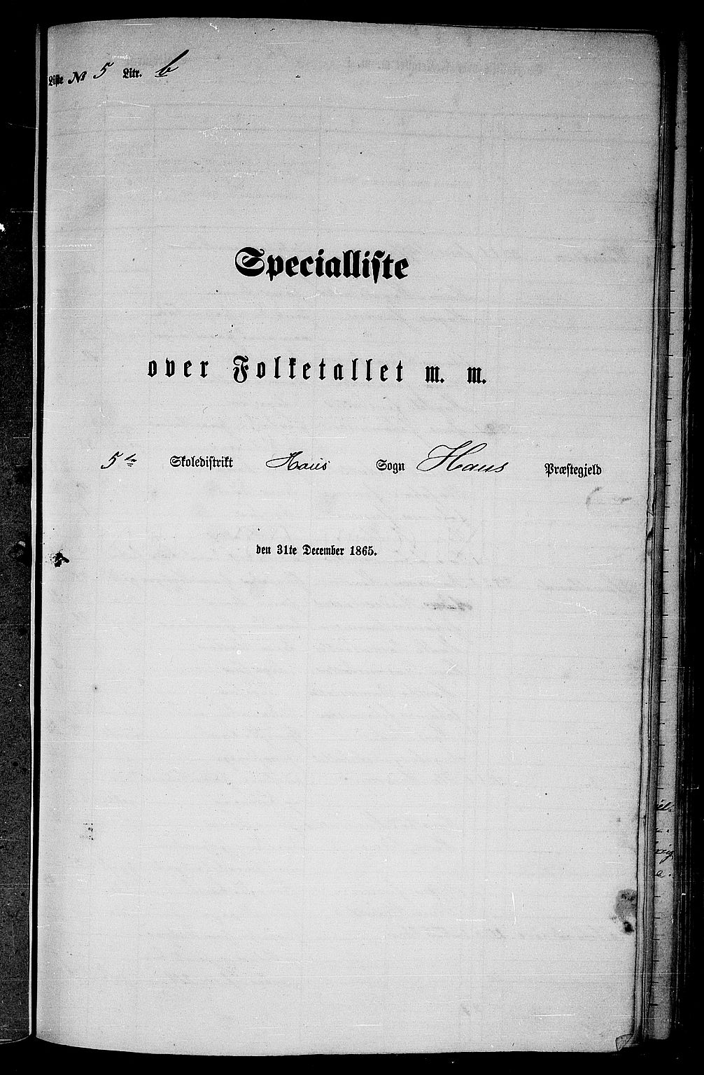 RA, Folketelling 1865 for 1250P Haus prestegjeld, 1865, s. 105