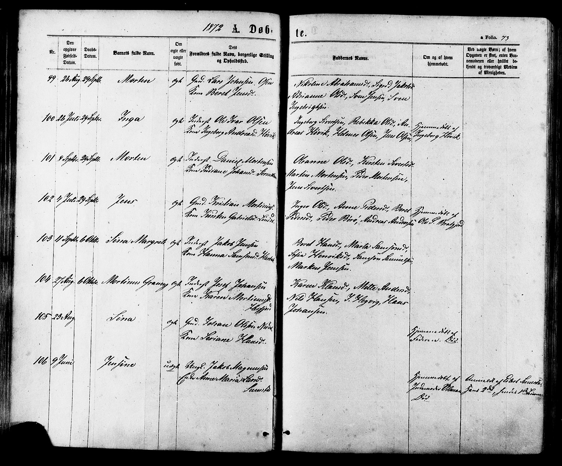 Ministerialprotokoller, klokkerbøker og fødselsregistre - Sør-Trøndelag, SAT/A-1456/657/L0706: Ministerialbok nr. 657A07, 1867-1878, s. 73