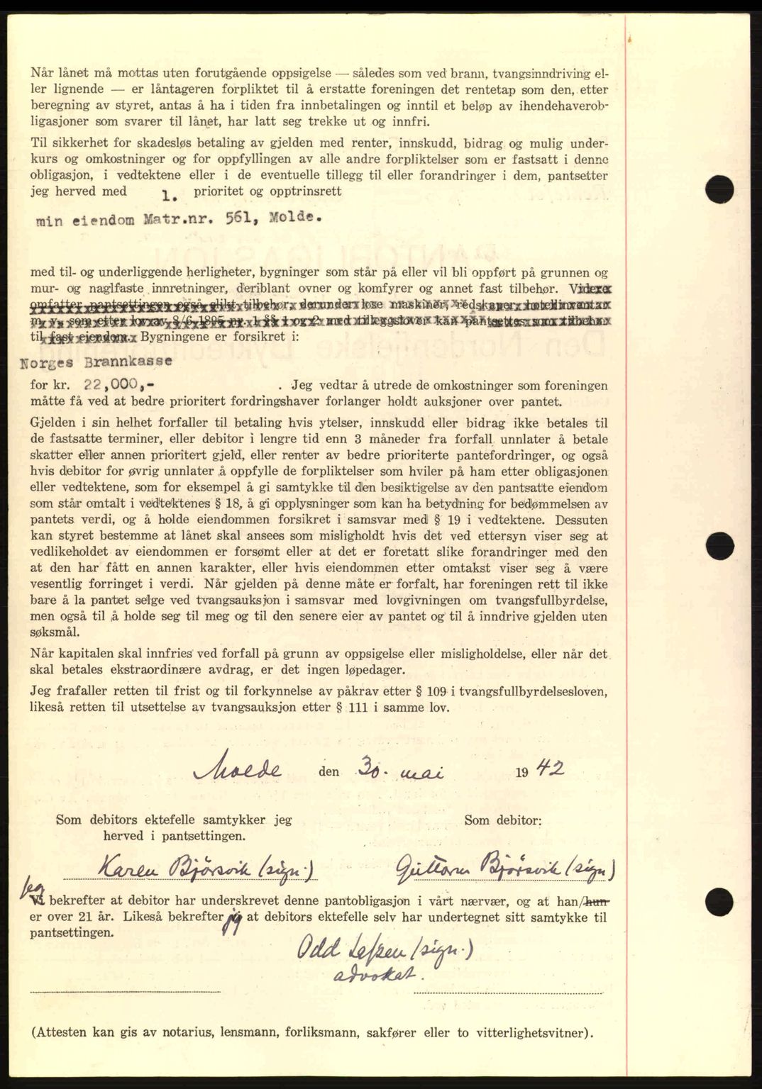 Romsdal sorenskriveri, AV/SAT-A-4149/1/2/2C: Pantebok nr. B2, 1939-1945, Dagboknr: 1126/1942