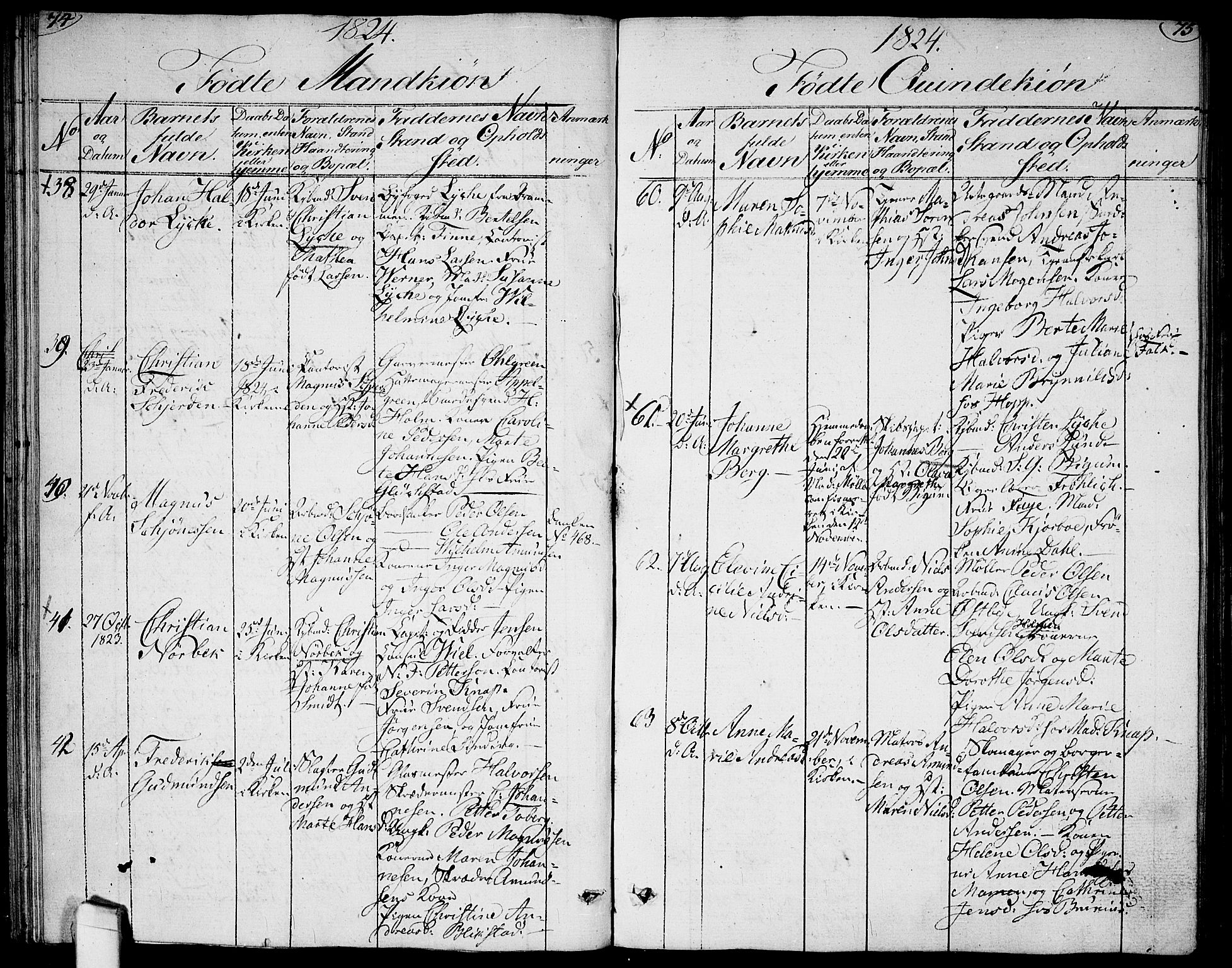 Halden prestekontor Kirkebøker, AV/SAO-A-10909/G/Ga/L0002: Klokkerbok nr. 2, 1821-1834, s. 74-75