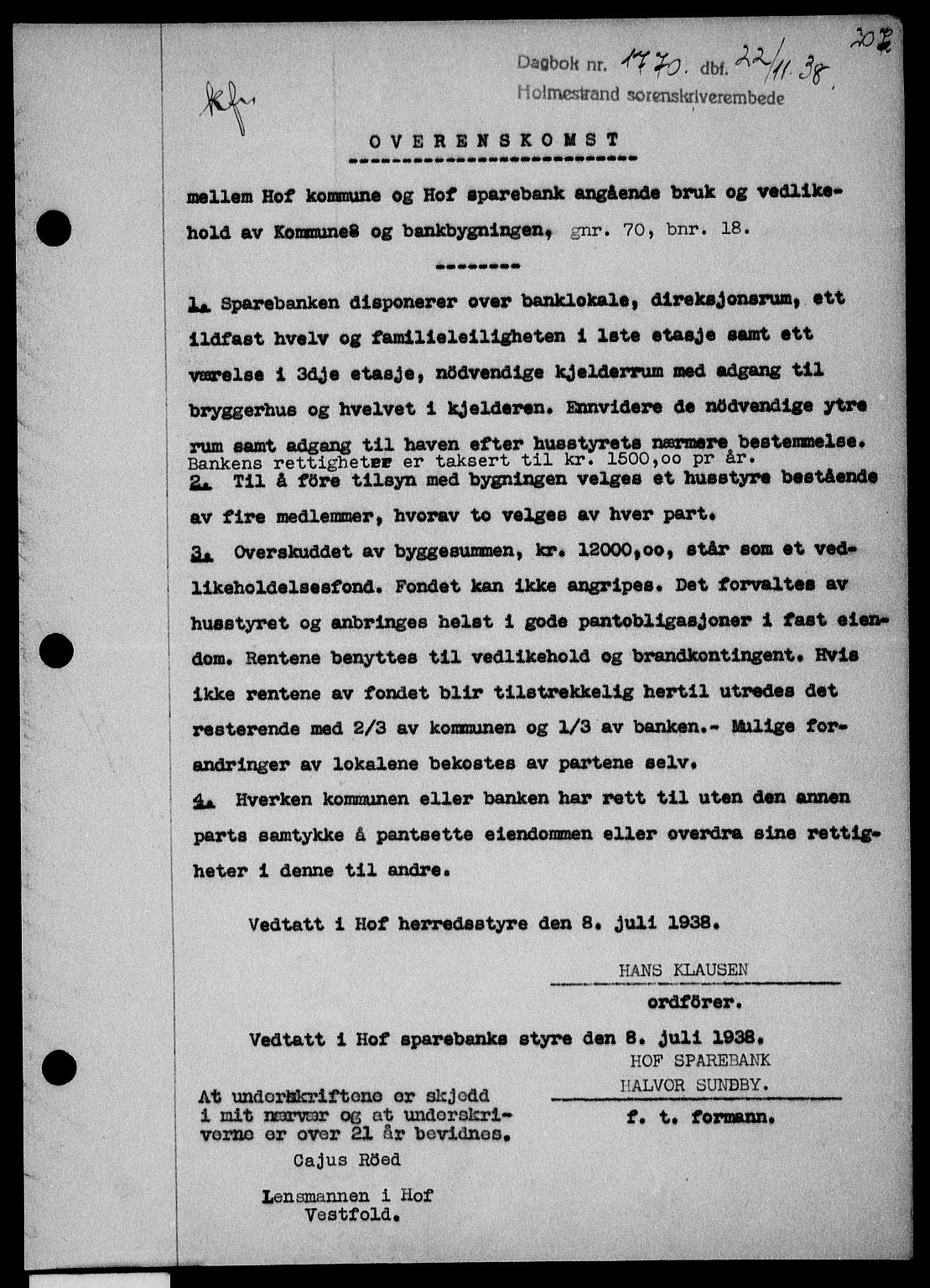 Holmestrand sorenskriveri, SAKO/A-67/G/Ga/Gaa/L0050: Pantebok nr. A-50, 1938-1939, Dagboknr: 1770/1938