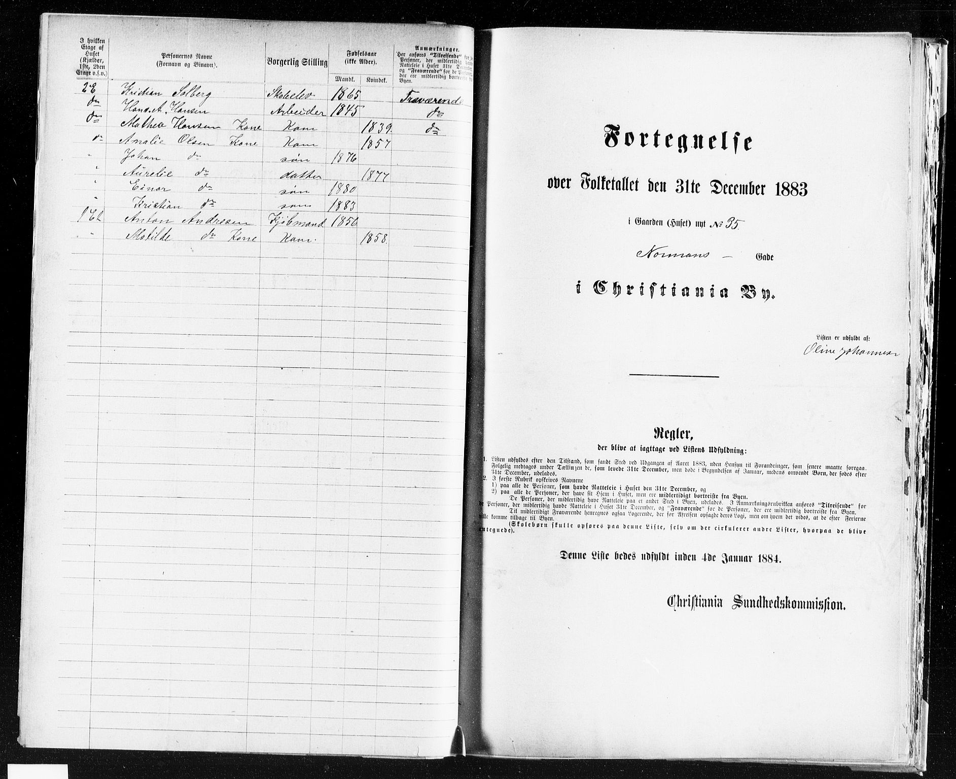 OBA, Kommunal folketelling 31.12.1883 for Kristiania kjøpstad, 1883, s. 3111