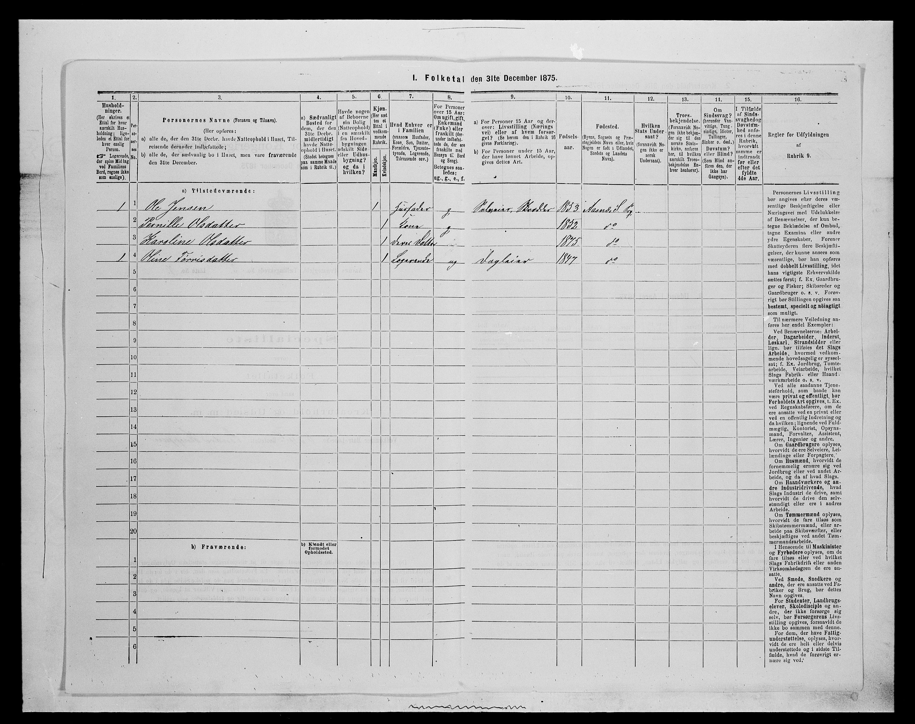 SAH, Folketelling 1875 for 0425P Åsnes prestegjeld, 1875, s. 164