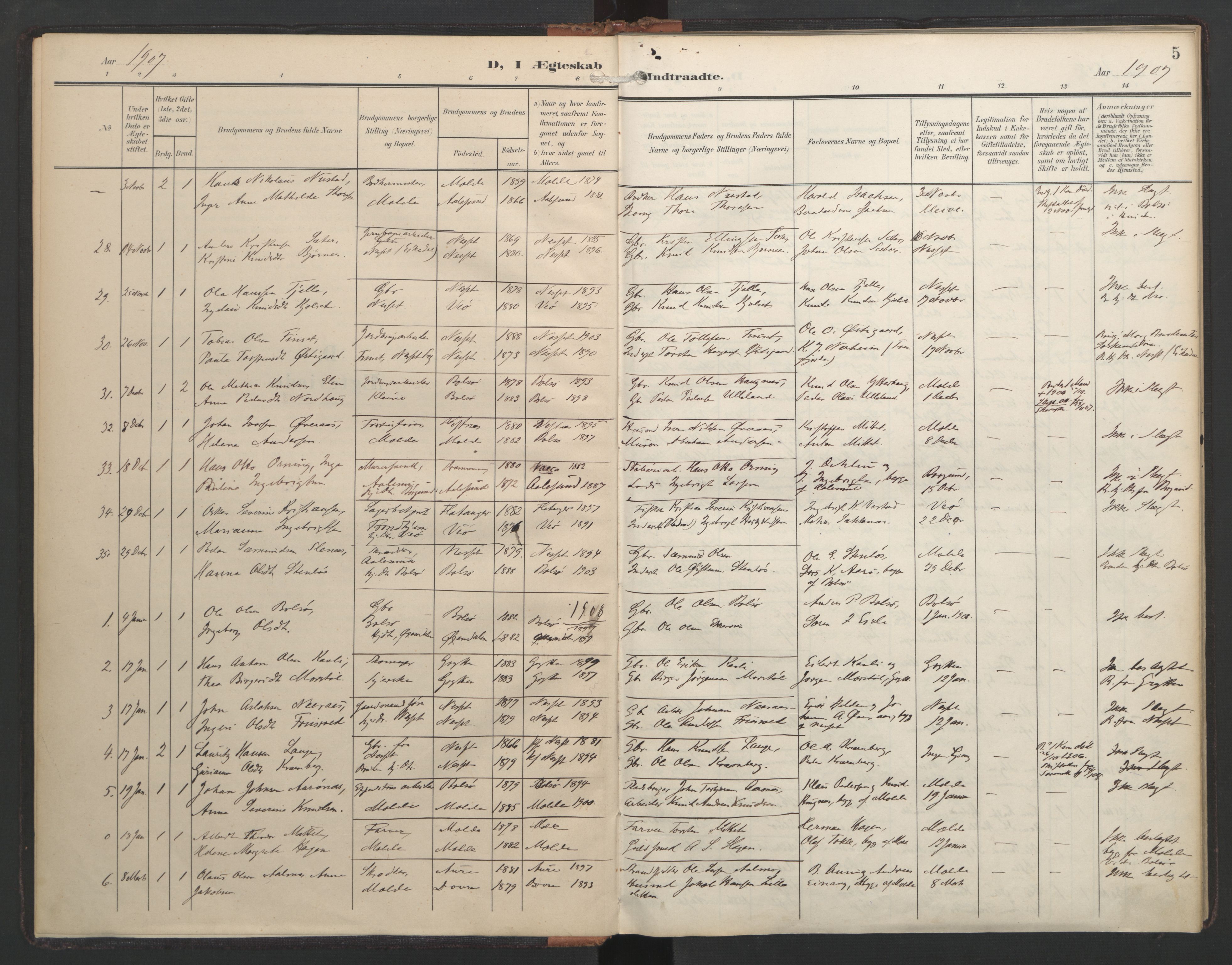 Ministerialprotokoller, klokkerbøker og fødselsregistre - Møre og Romsdal, SAT/A-1454/558/L0694: Ministerialbok nr. 558A08, 1907-1922, s. 5