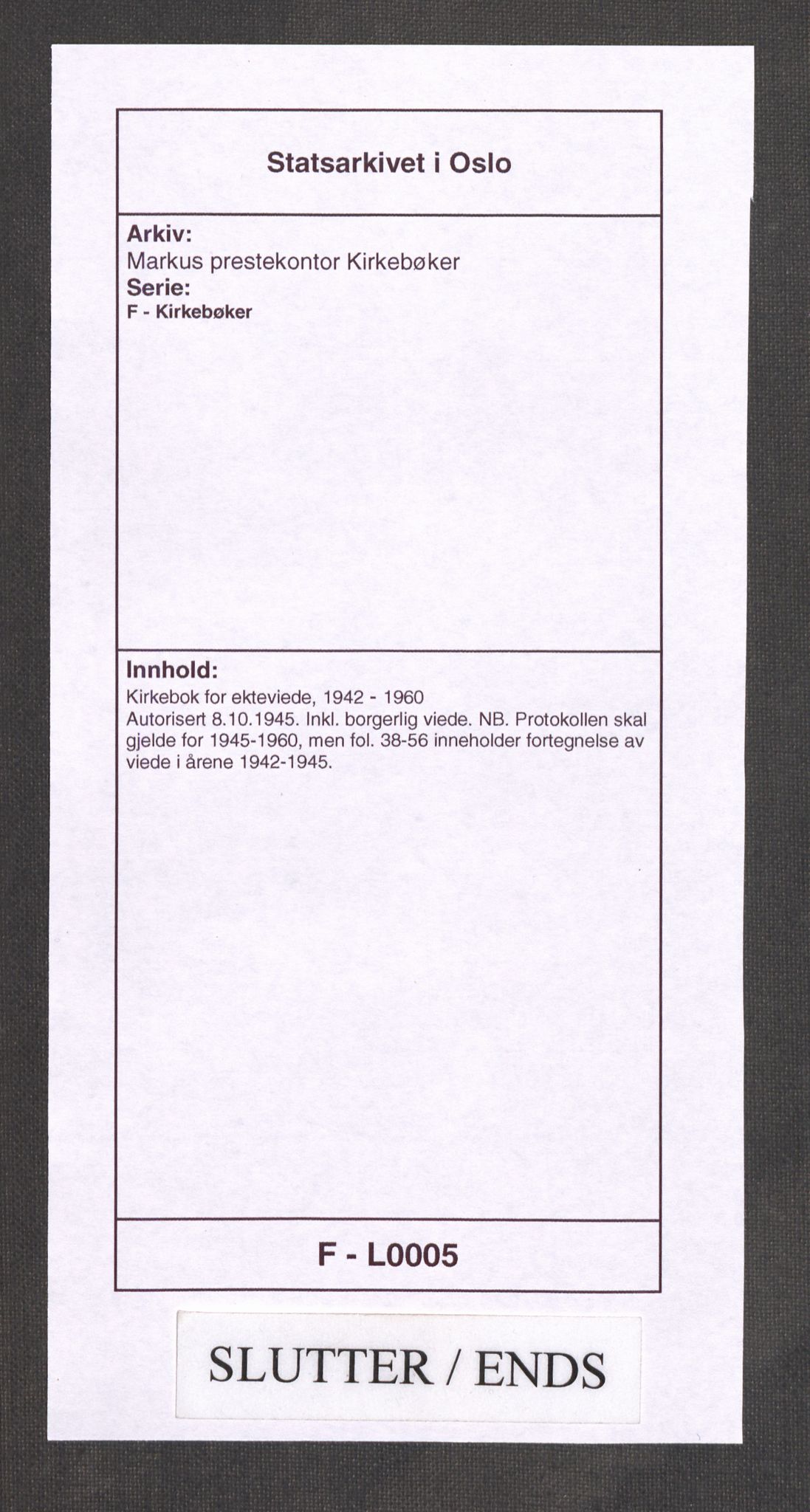 Markus prestekontor Kirkebøker, AV/SAO-A-10830/F/L0005: Ministerialbok nr. 5, 1942-1960