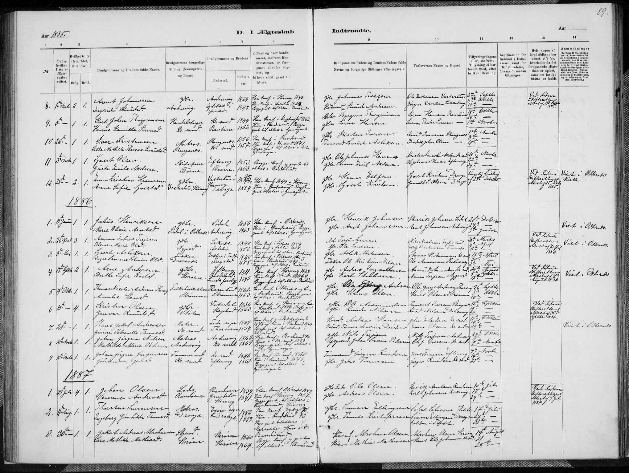 Oddernes sokneprestkontor, SAK/1111-0033/F/Fa/Fab/L0002: Ministerialbok nr. A 2, 1884-1903, s. 89