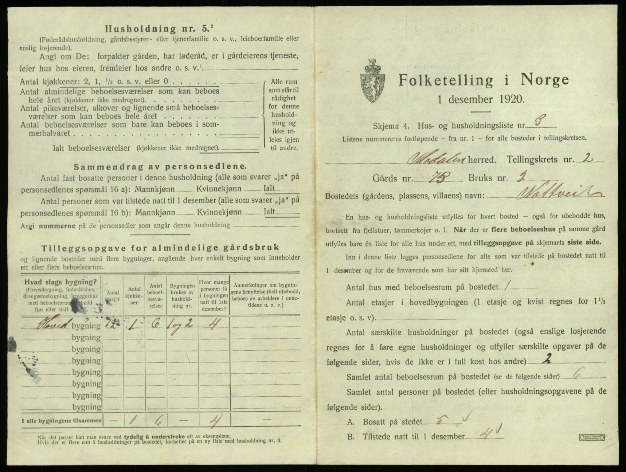 SAB, Folketelling 1920 for 1252 Modalen herred, 1920, s. 54