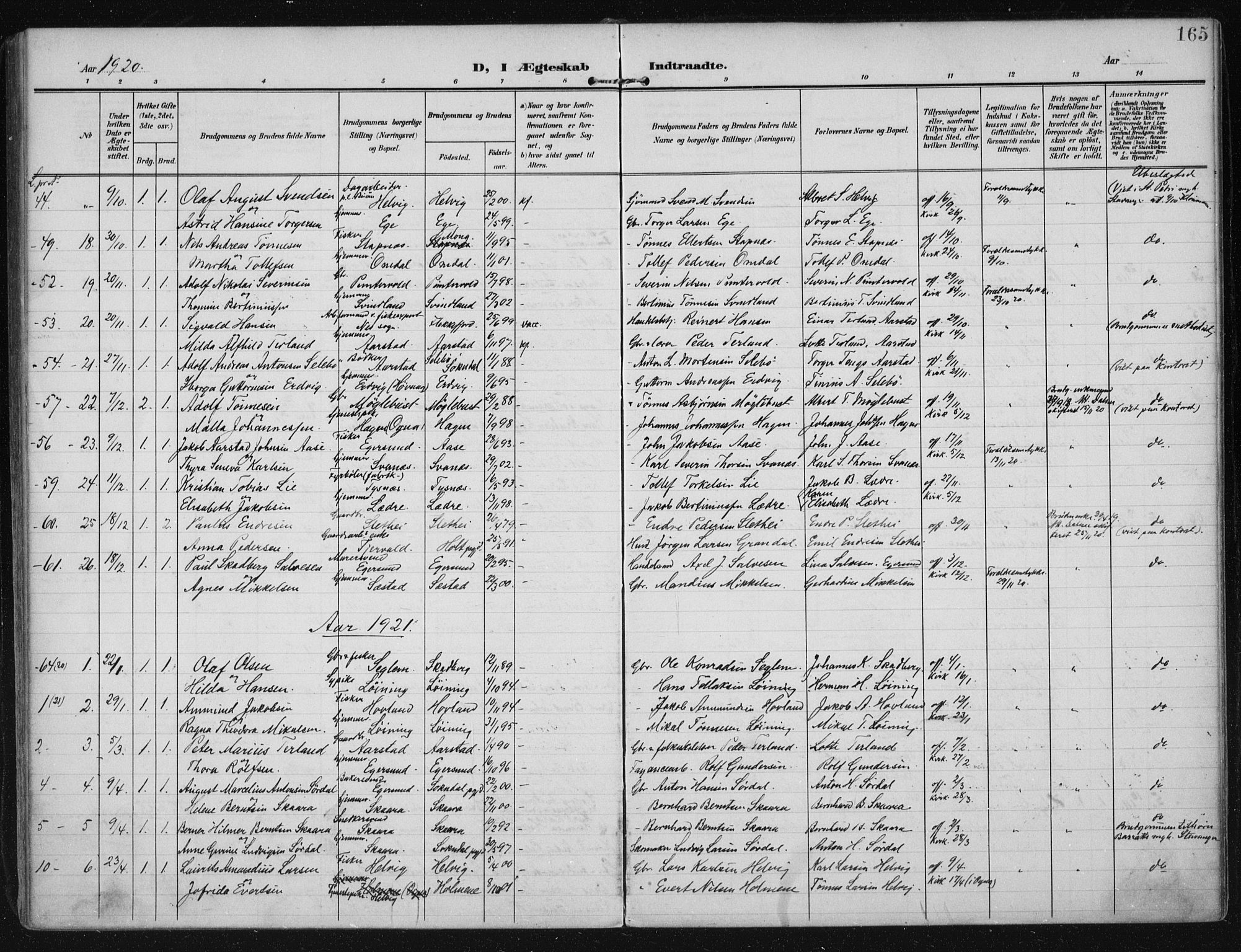 Eigersund sokneprestkontor, AV/SAST-A-101807/S08/L0021: Ministerialbok nr. A 20, 1906-1928, s. 165