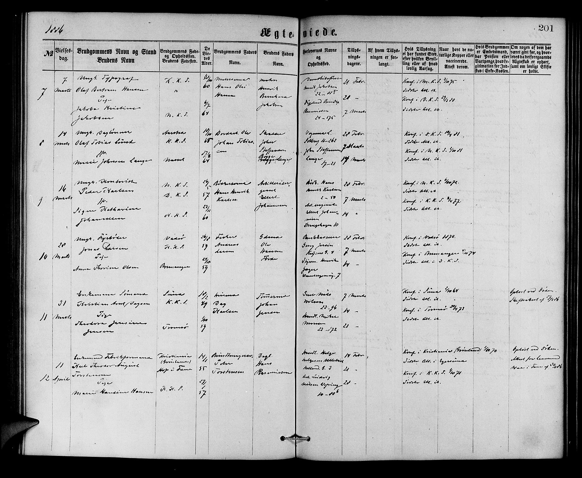 Korskirken sokneprestembete, AV/SAB-A-76101/H/Hab: Klokkerbok nr. D 2, 1867-1886, s. 201