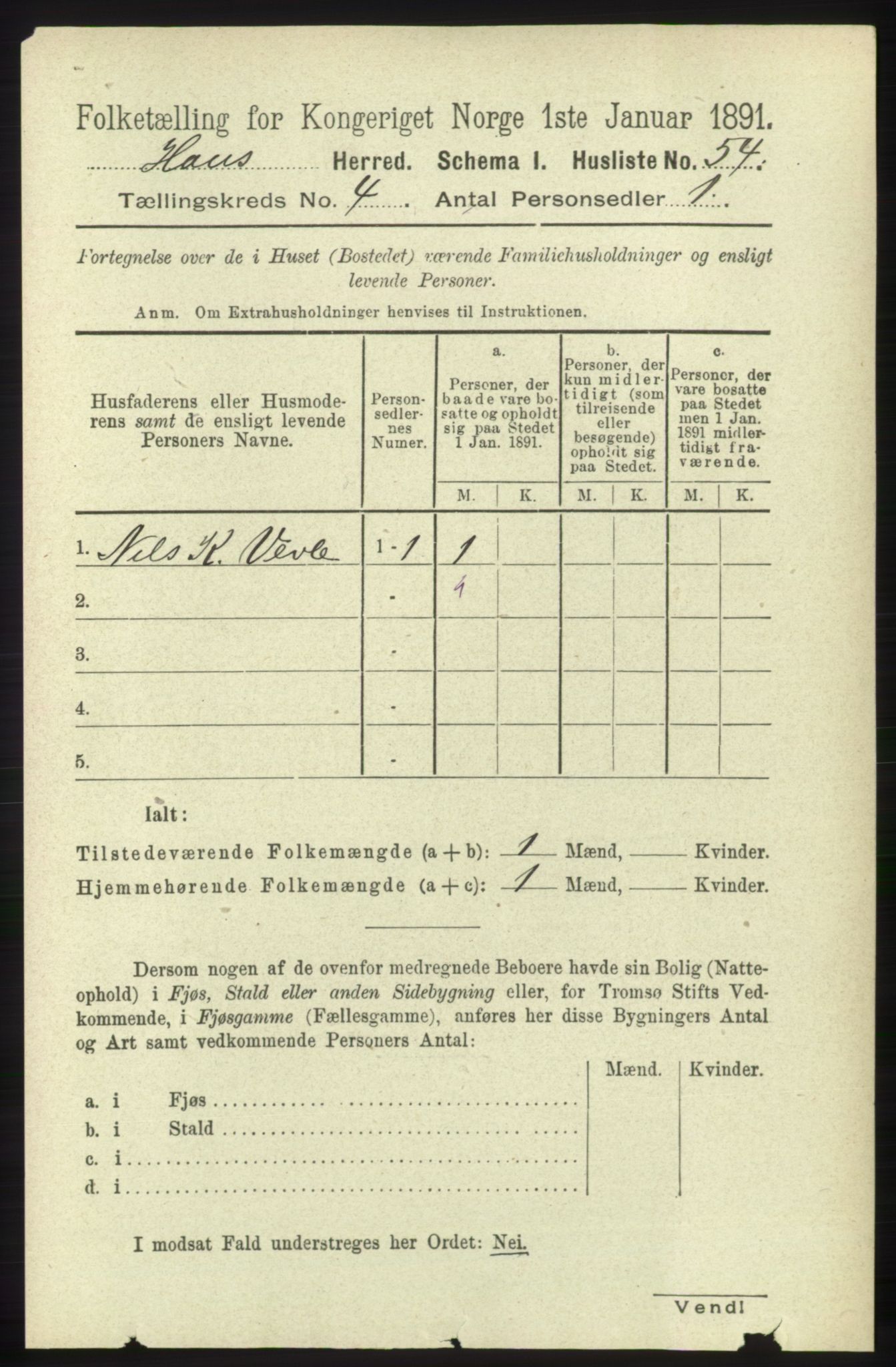 RA, Folketelling 1891 for 1250 Haus herred, 1891, s. 1395