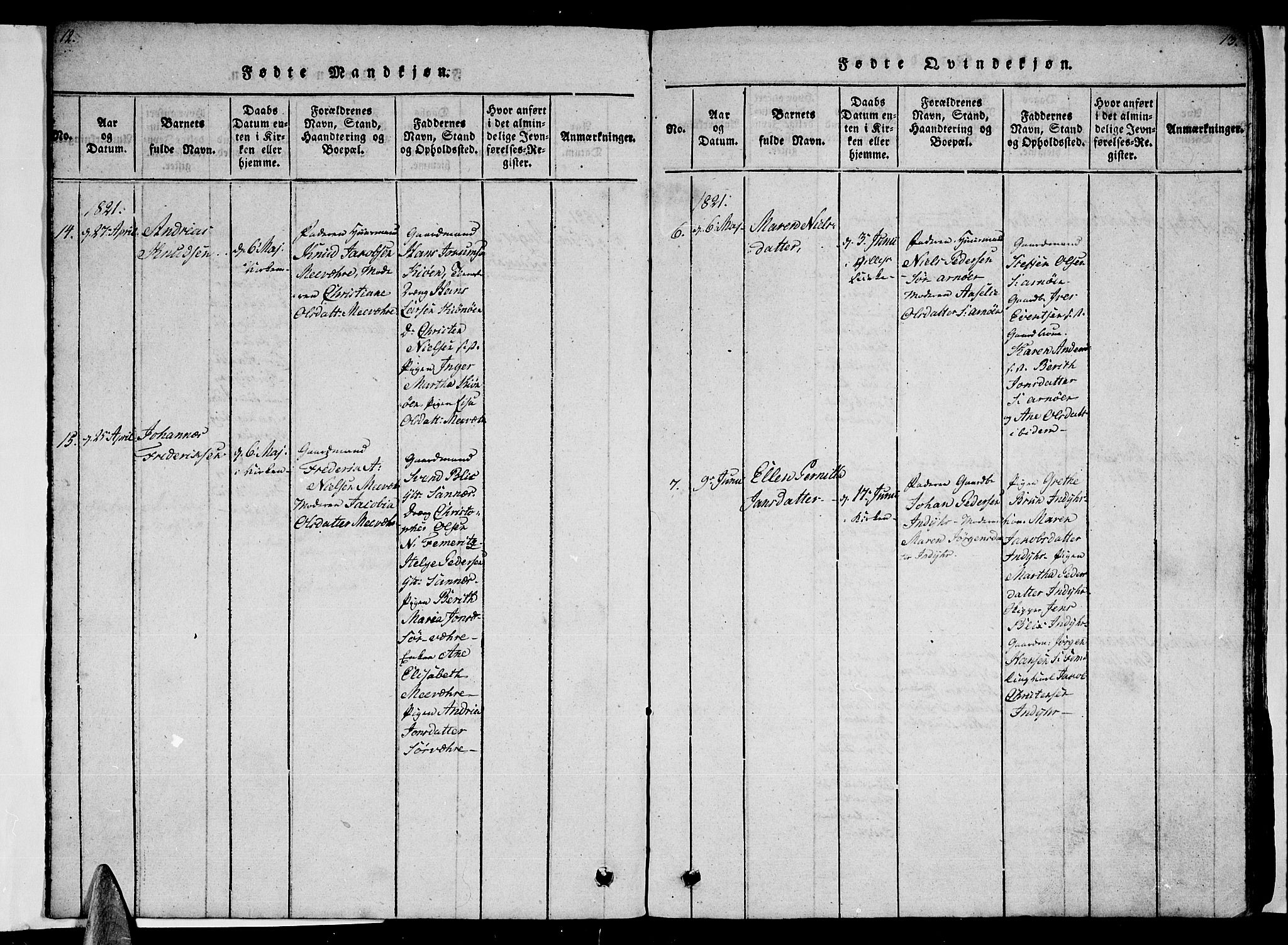 Ministerialprotokoller, klokkerbøker og fødselsregistre - Nordland, AV/SAT-A-1459/805/L0105: Klokkerbok nr. 805C01, 1820-1839, s. 12-13