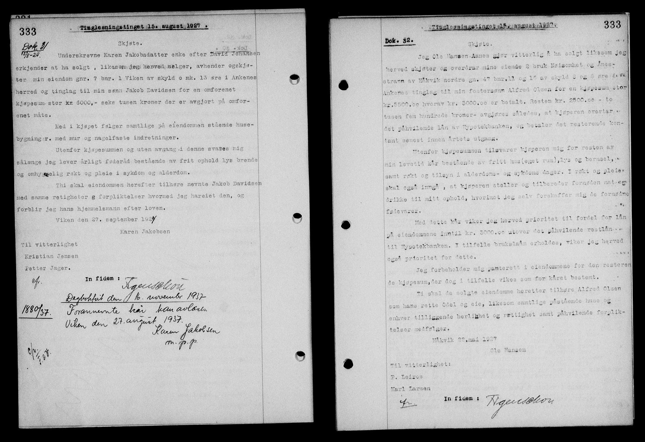 Steigen og Ofoten sorenskriveri, SAT/A-0030/1/2/2C/L0014: Pantebok nr. 13 og 15, 1926-1927, Tingl.dato: 15.08.1927