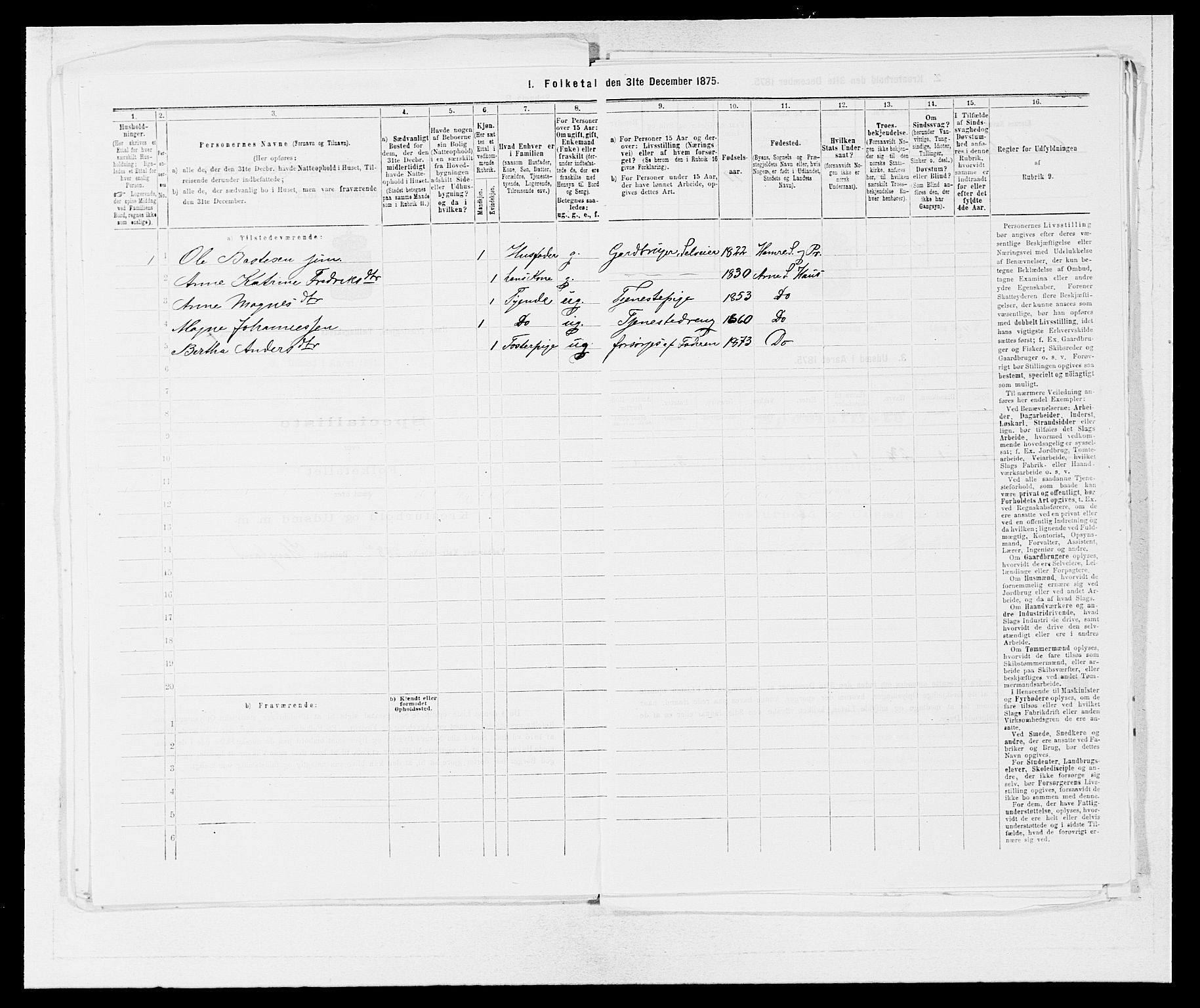 SAB, Folketelling 1875 for 1250P Haus prestegjeld, 1875, s. 877