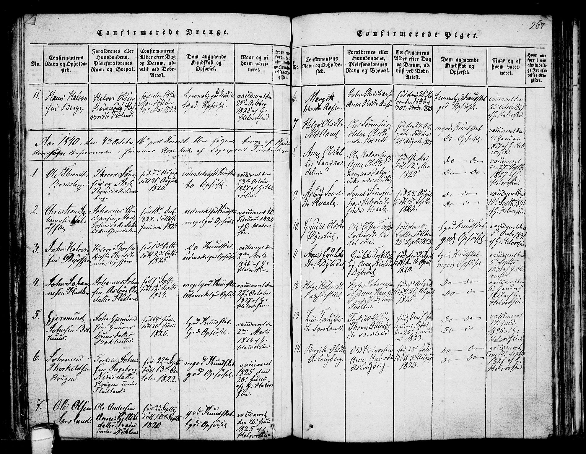 Hjartdal kirkebøker, AV/SAKO-A-270/F/Fa/L0007: Ministerialbok nr. I 7, 1815-1843, s. 267