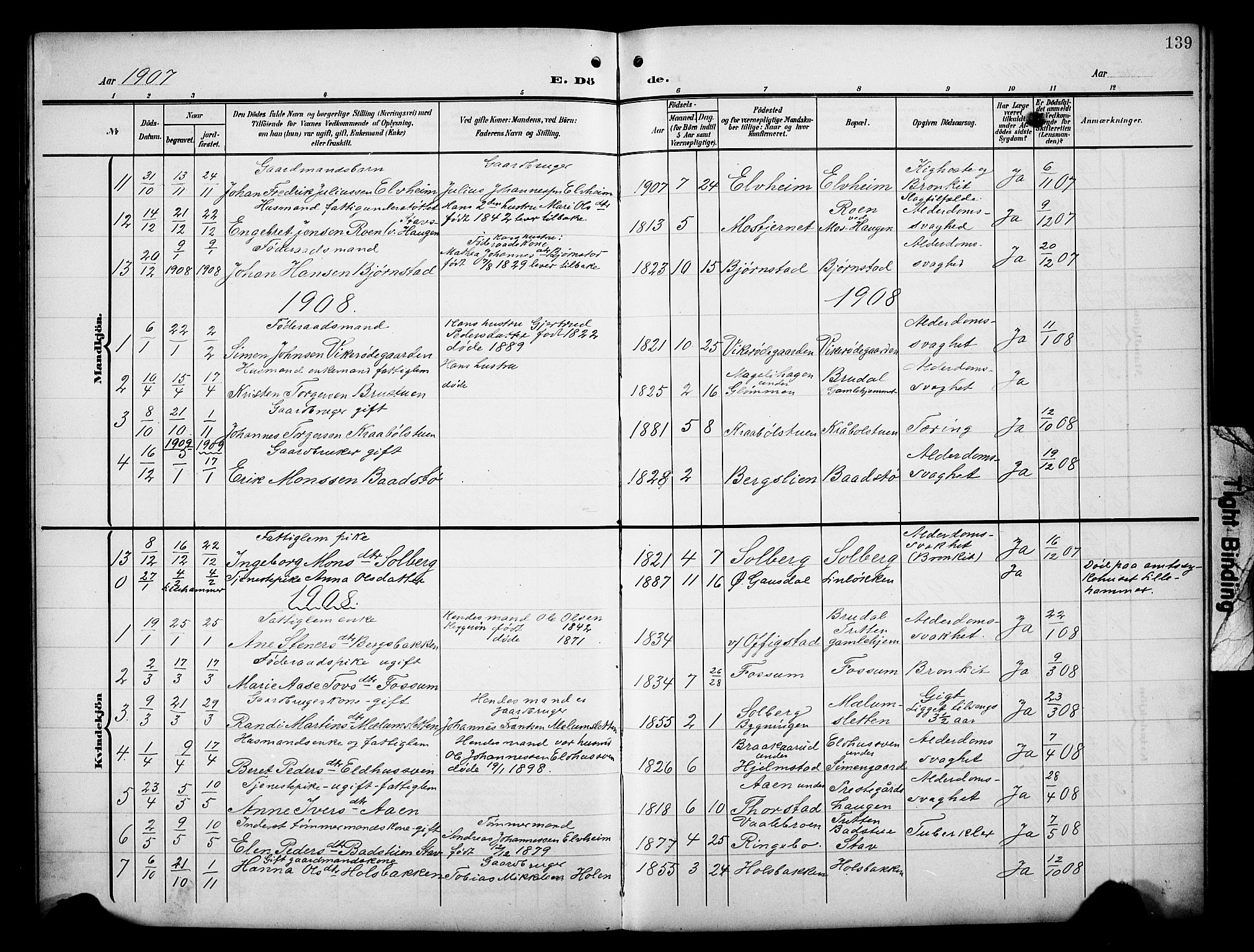 Øyer prestekontor, AV/SAH-PREST-084/H/Ha/Hab/L0006: Klokkerbok nr. 6, 1906-1929, s. 139
