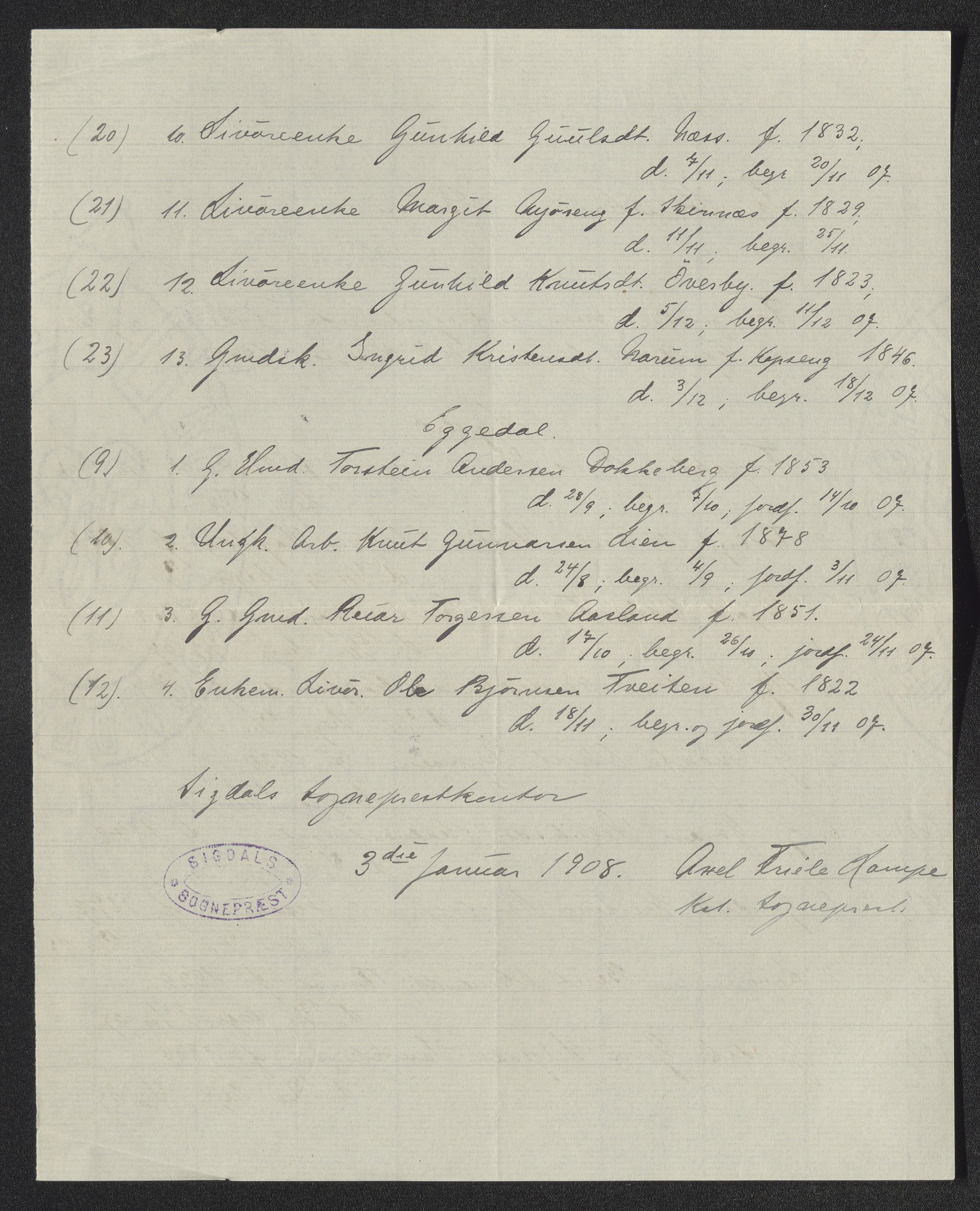 Eiker, Modum og Sigdal sorenskriveri, AV/SAKO-A-123/H/Ha/Hab/L0032: Dødsfallsmeldinger, 1907-1908, s. 344