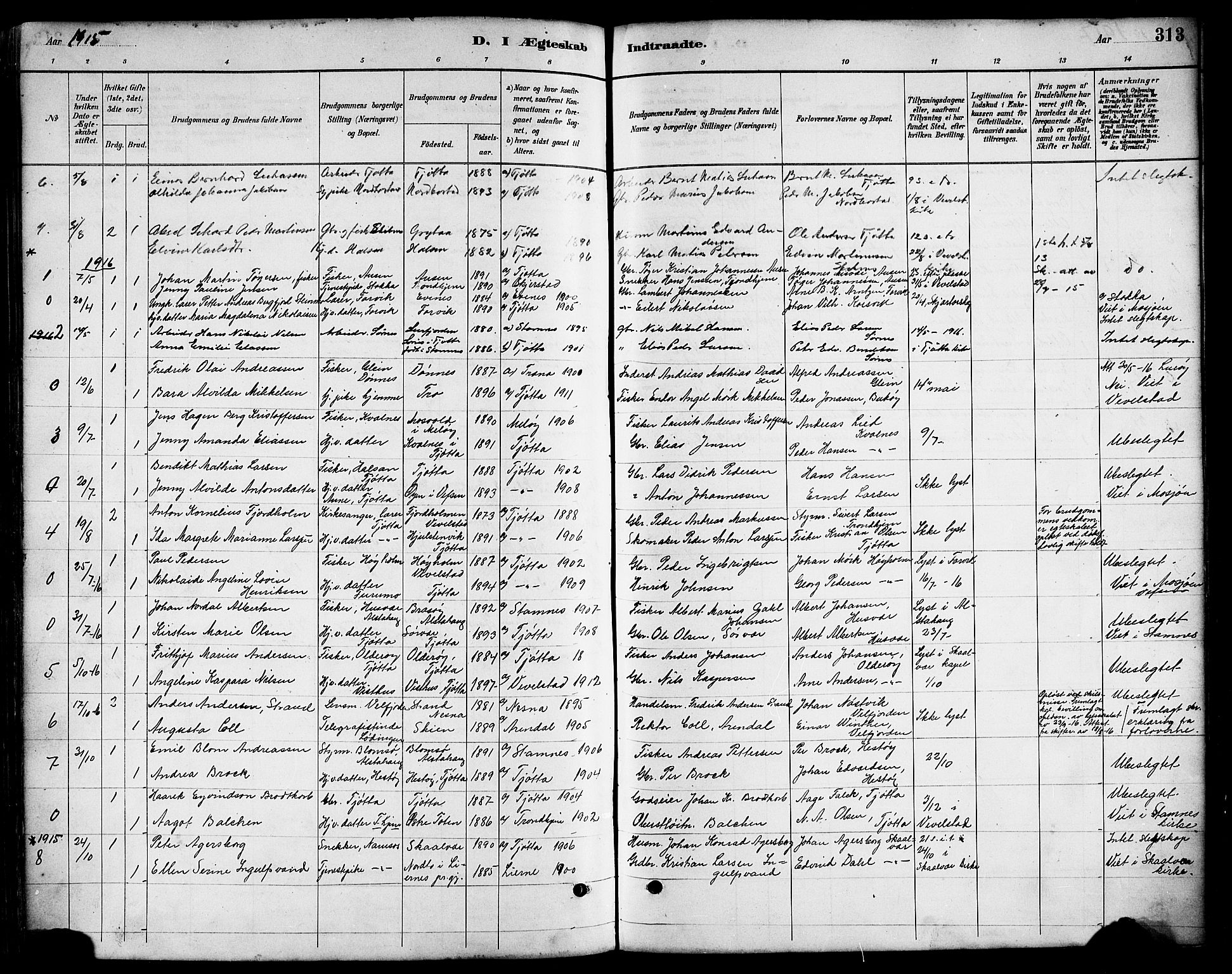 Ministerialprotokoller, klokkerbøker og fødselsregistre - Nordland, AV/SAT-A-1459/817/L0268: Klokkerbok nr. 817C03, 1884-1920, s. 313