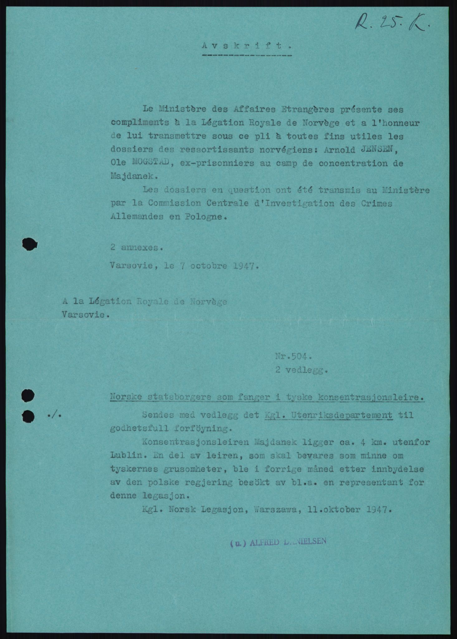 Utenriksstasjonene, Ambassaden i Warszawa, Polen, AV/RA-S-2733/D/Da/L0055/0007: -- / R25-K Samledoss m. flere personer, noen fra de tyske konsentrasjonsleirene Majdanek og Mauthausen, andre akterutseilte sjøfolk., 1947-1952, s. 4