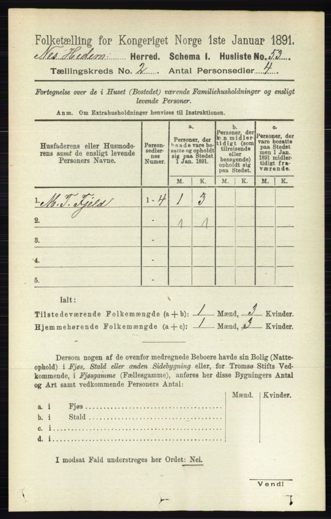 RA, Folketelling 1891 for 0411 Nes herred, 1891, s. 1057