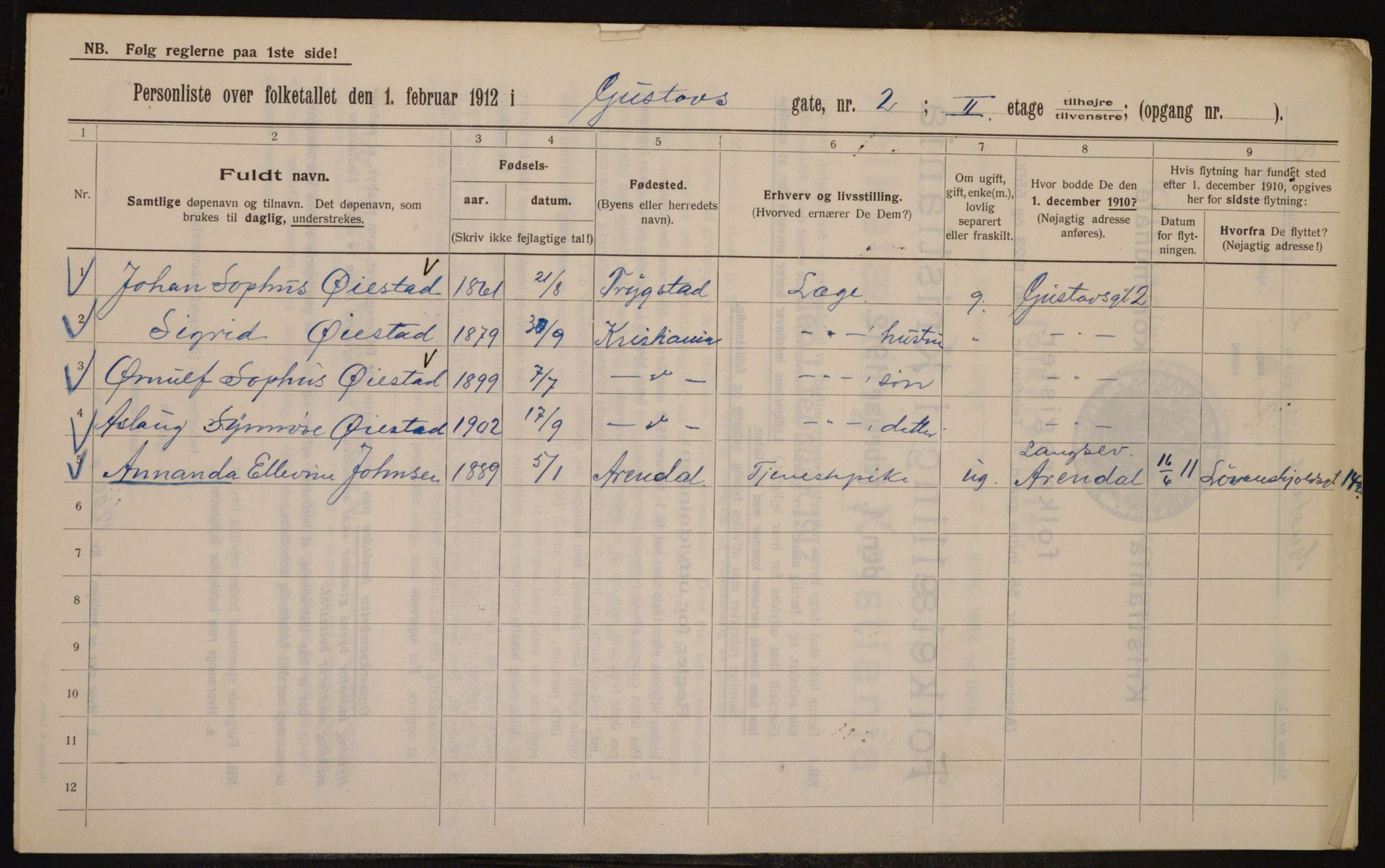 OBA, Kommunal folketelling 1.2.1912 for Kristiania, 1912, s. 32457