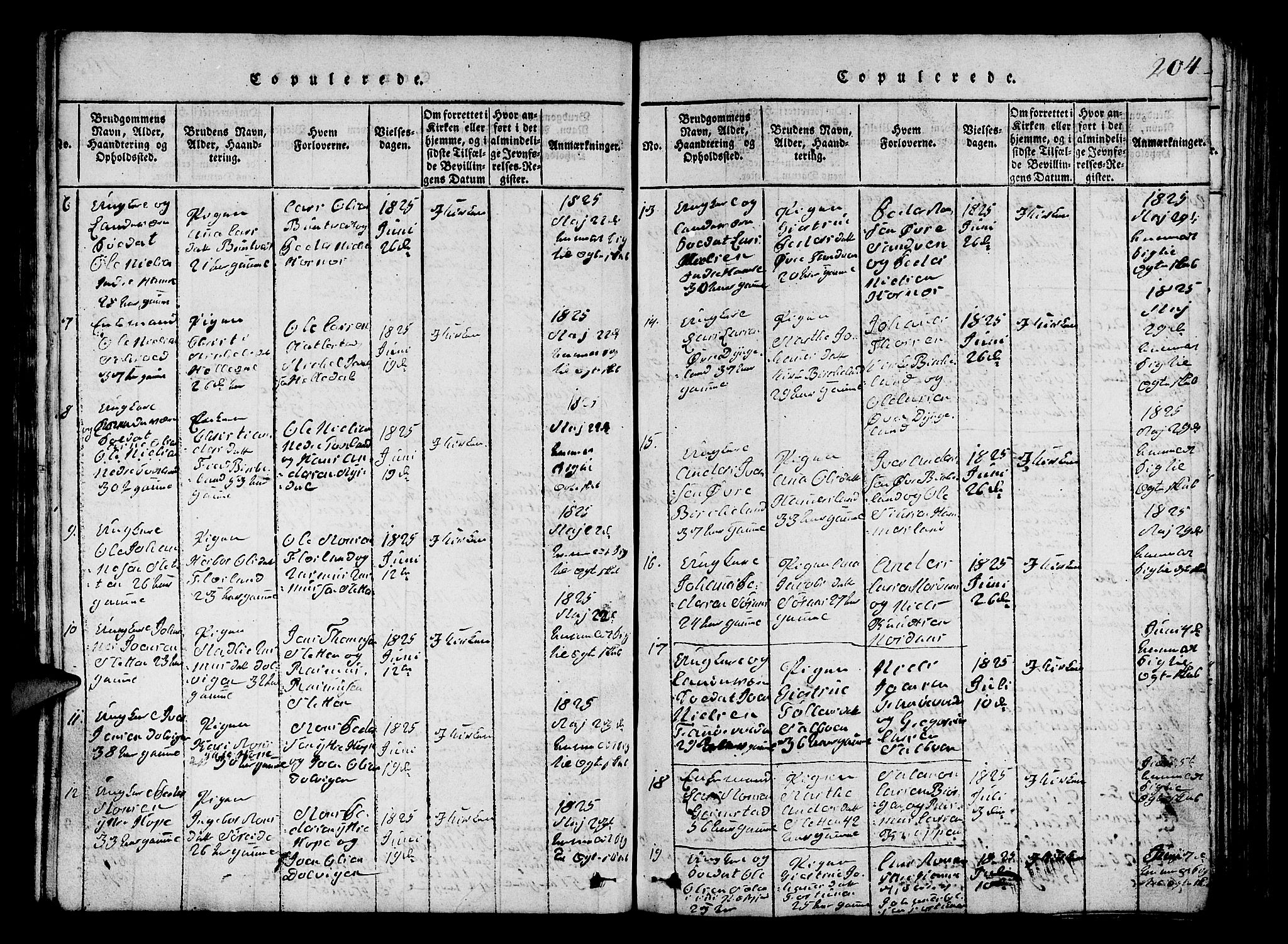 Fana Sokneprestembete, AV/SAB-A-75101/H/Hab/Haba/L0001: Klokkerbok nr. A 1, 1816-1836, s. 204