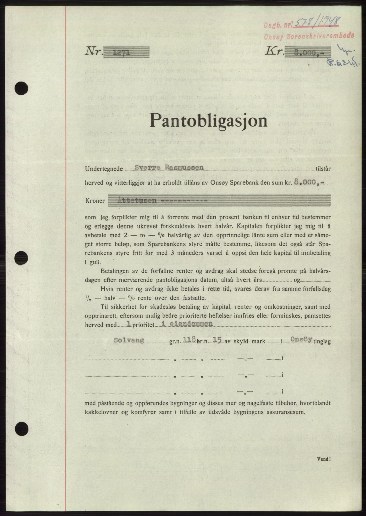 Onsøy sorenskriveri, SAO/A-10474/G/Ga/Gac/L0006: Pantebok nr. B 12-6, 1947-1948, Dagboknr: 578/1948