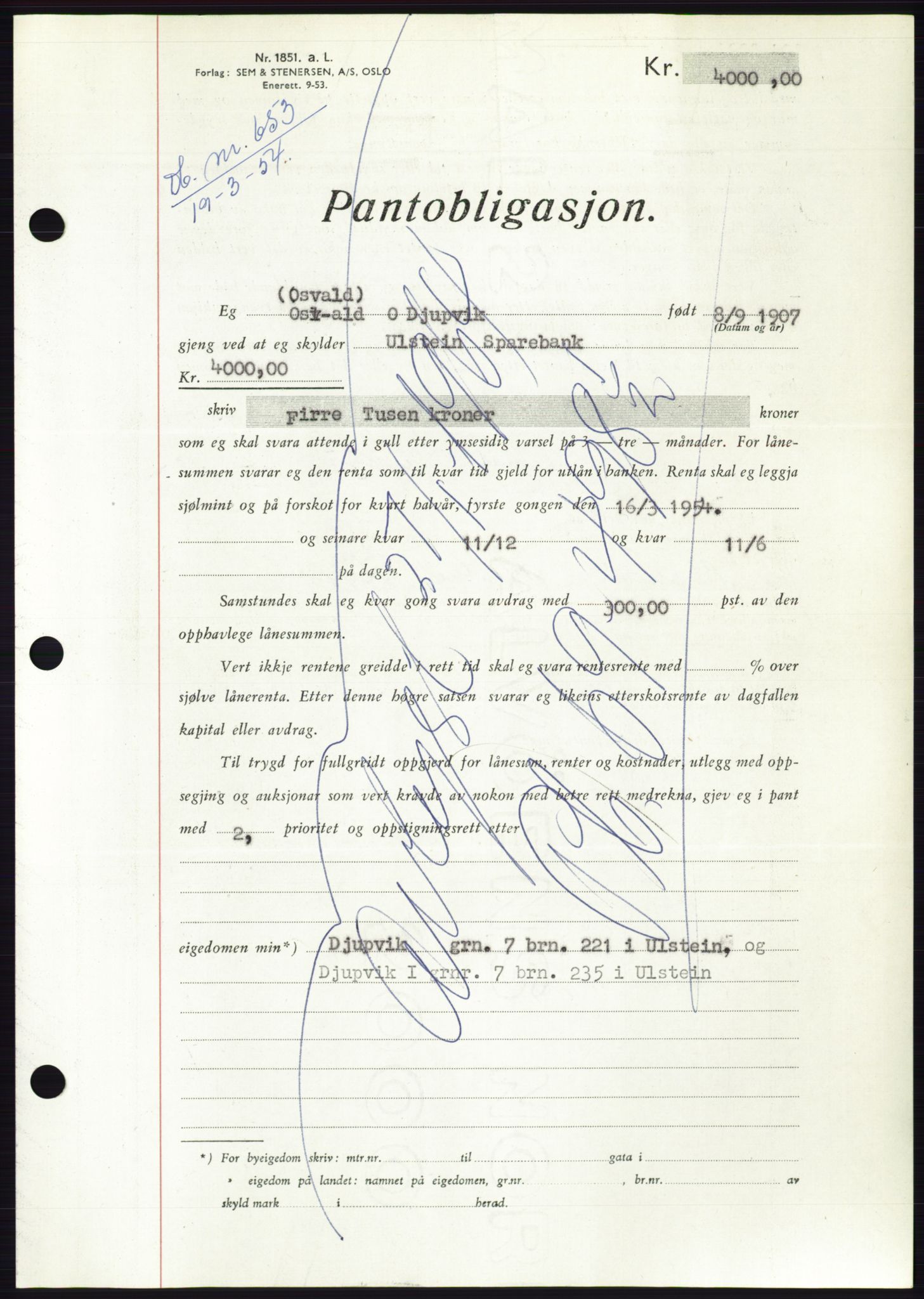 Søre Sunnmøre sorenskriveri, AV/SAT-A-4122/1/2/2C/L0124: Pantebok nr. 12B, 1953-1954, Dagboknr: 653/1954