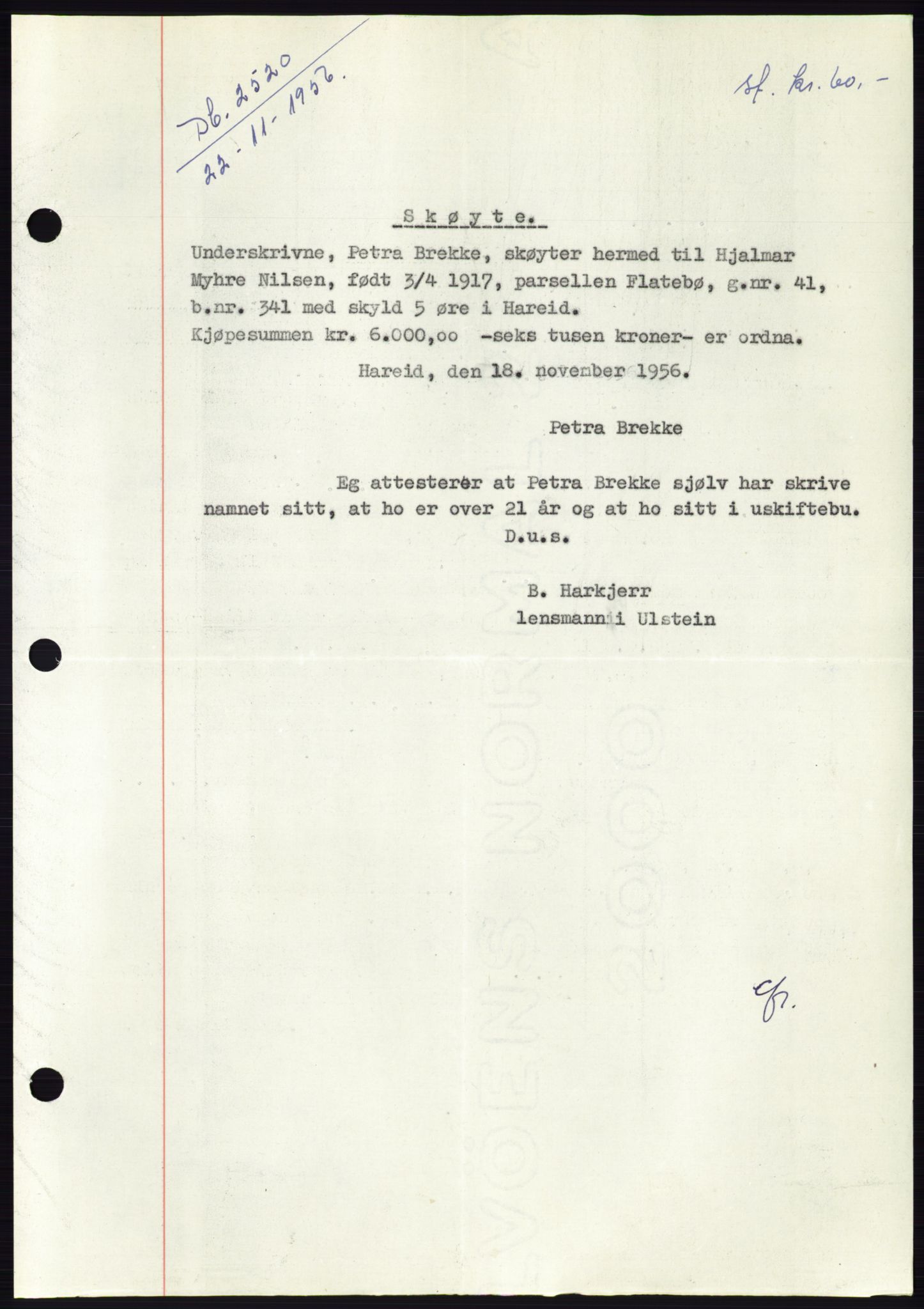 Søre Sunnmøre sorenskriveri, SAT/A-4122/1/2/2C/L0105: Pantebok nr. 31A, 1956-1957, Dagboknr: 2520/1956