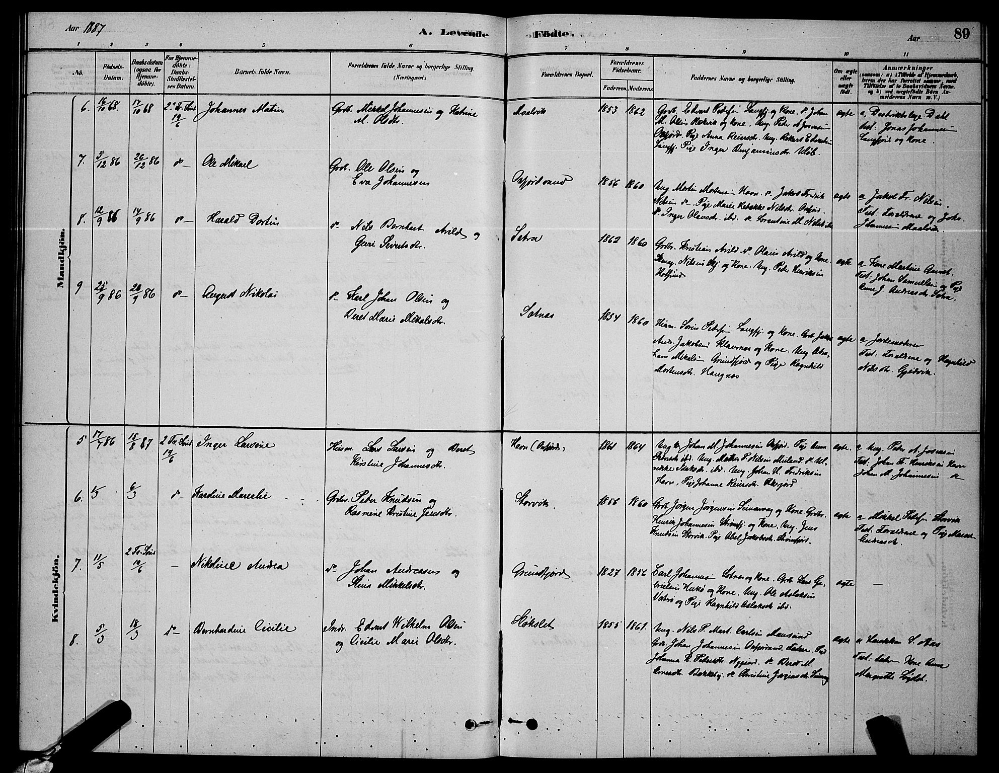 Skjervøy sokneprestkontor, AV/SATØ-S-1300/H/Ha/Hab/L0006klokker: Klokkerbok nr. 6, 1878-1888, s. 89