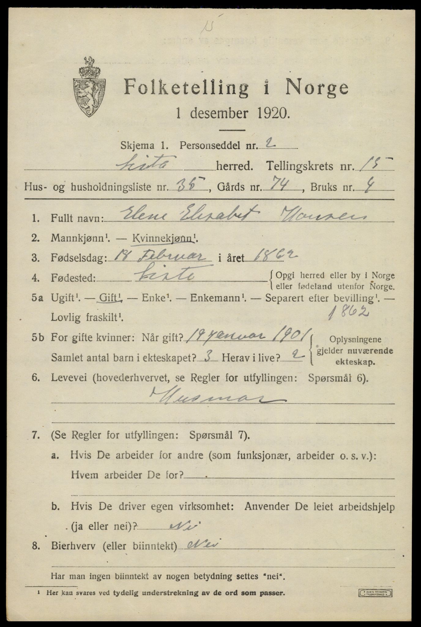 SAK, Folketelling 1920 for 1041 Lista herred, 1920, s. 12887