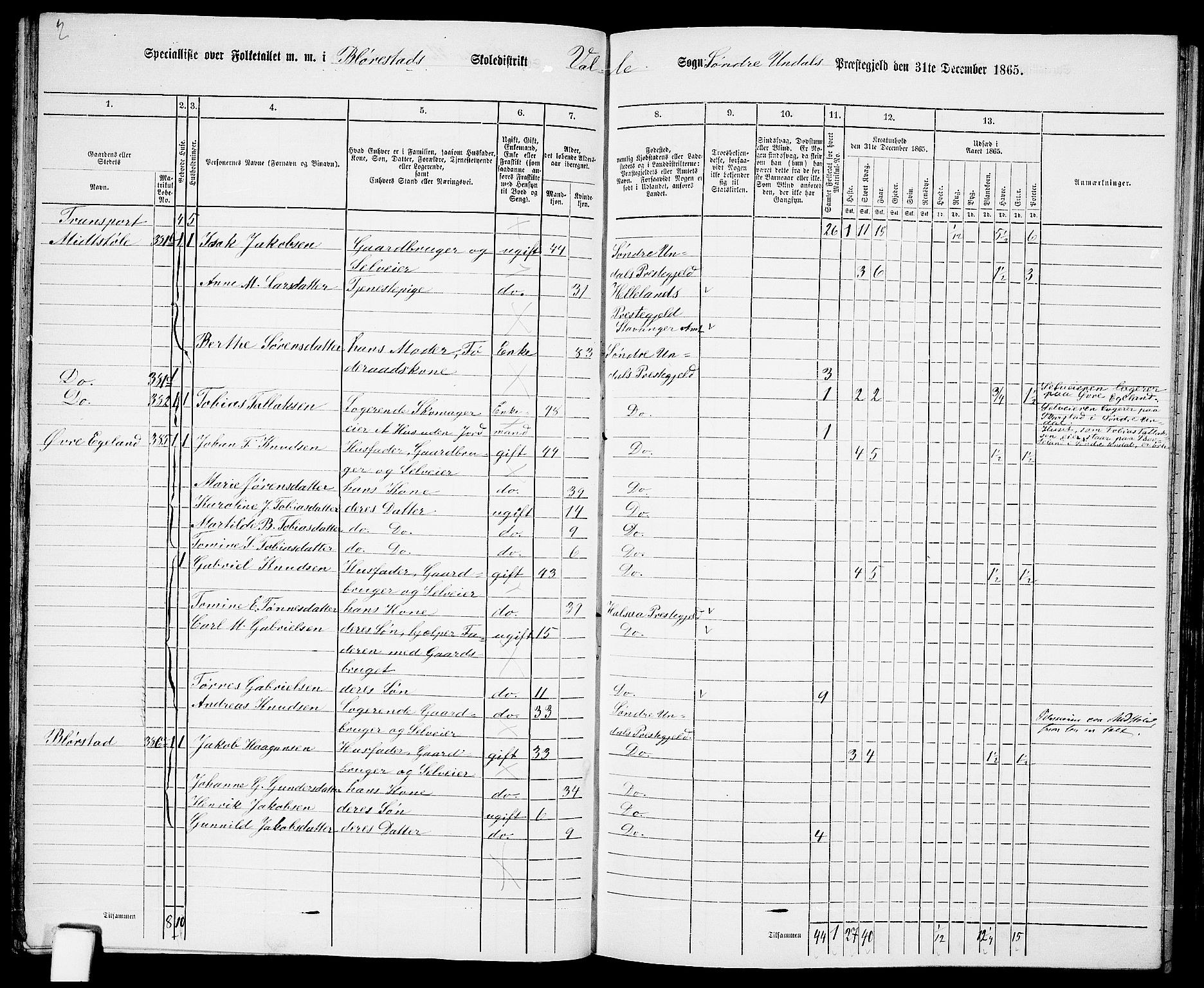 RA, Folketelling 1865 for 1029P Sør-Audnedal prestegjeld, 1865, s. 56