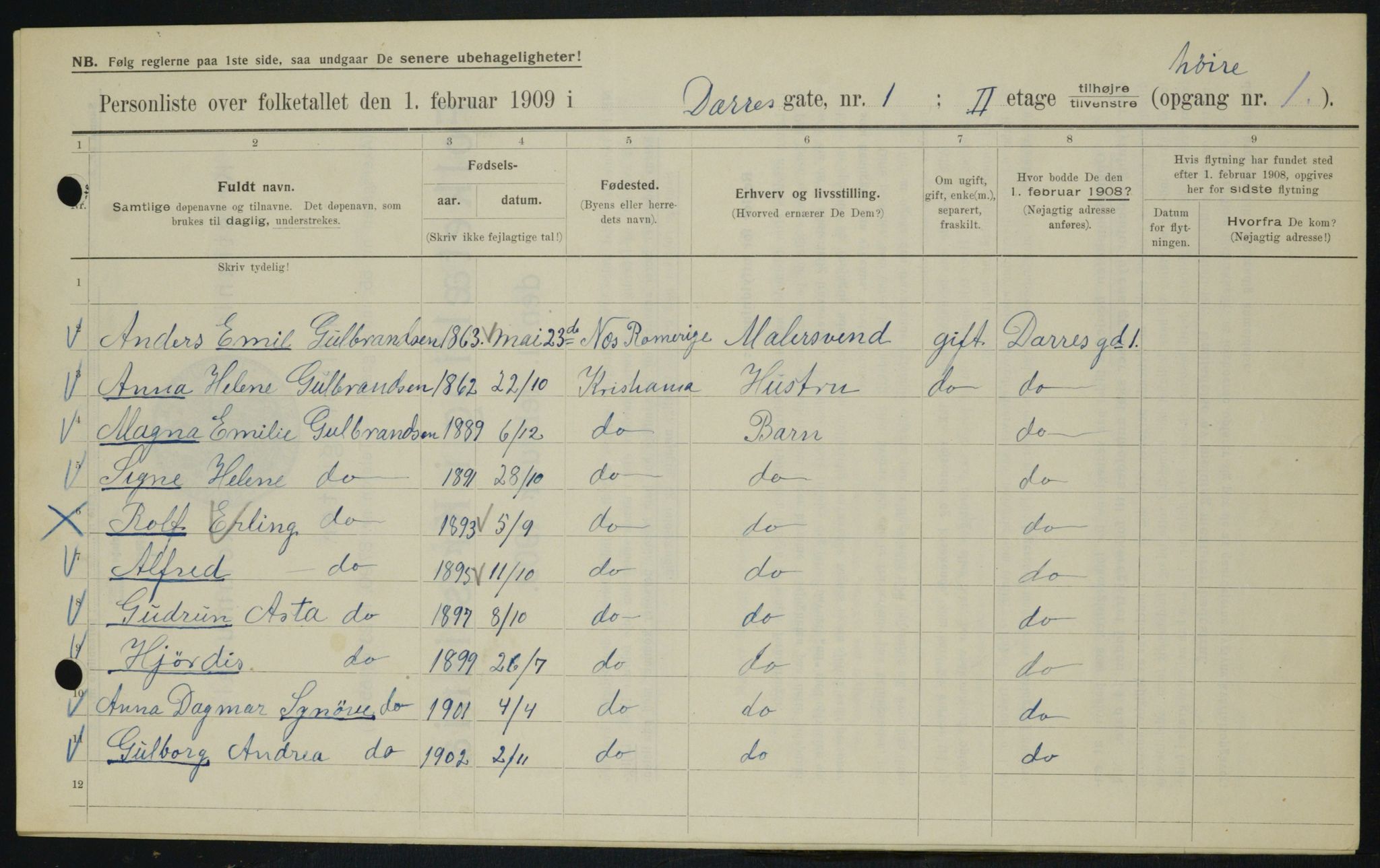 OBA, Kommunal folketelling 1.2.1909 for Kristiania kjøpstad, 1909, s. 14050