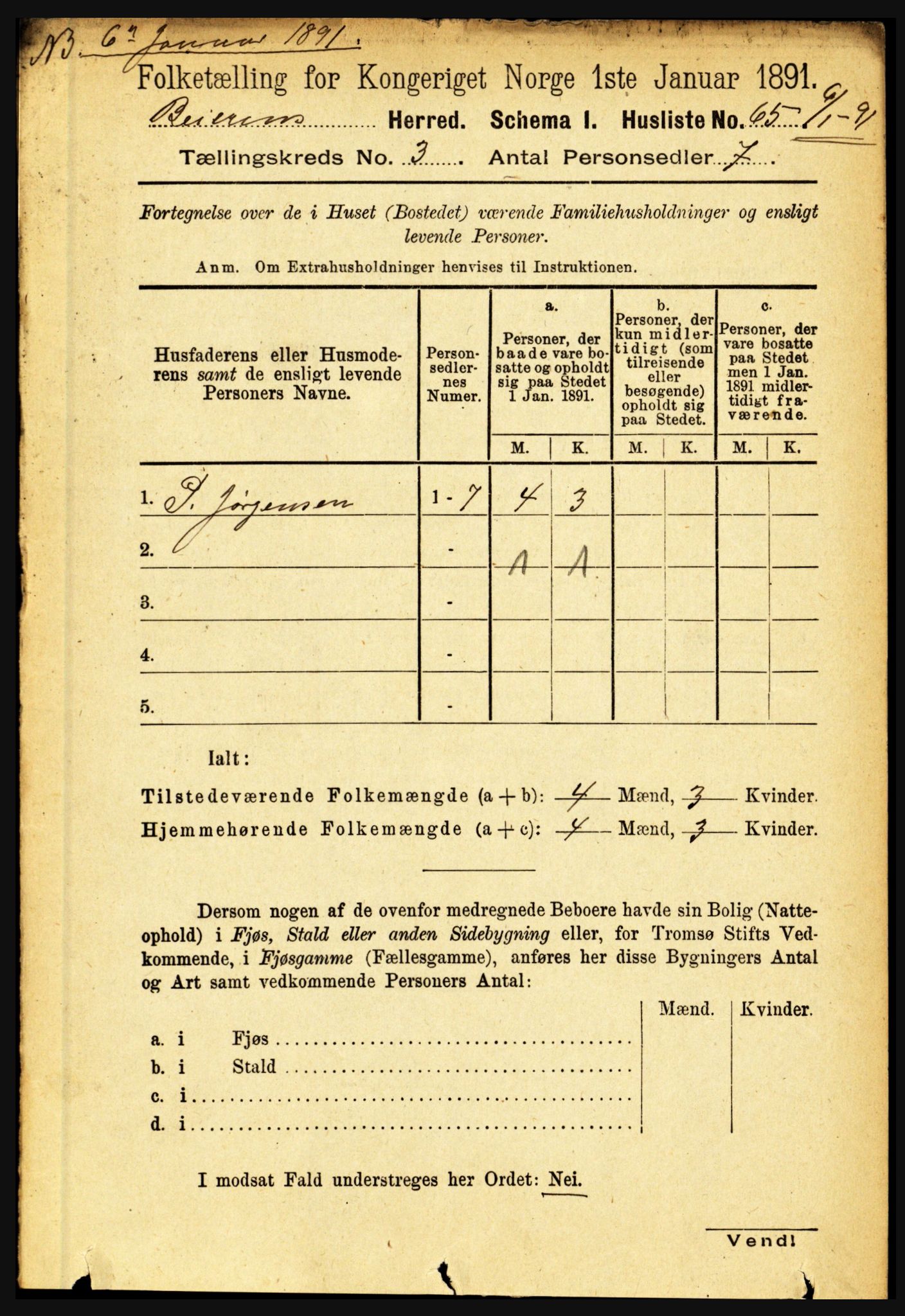 RA, Folketelling 1891 for 1839 Beiarn herred, 1891, s. 1020