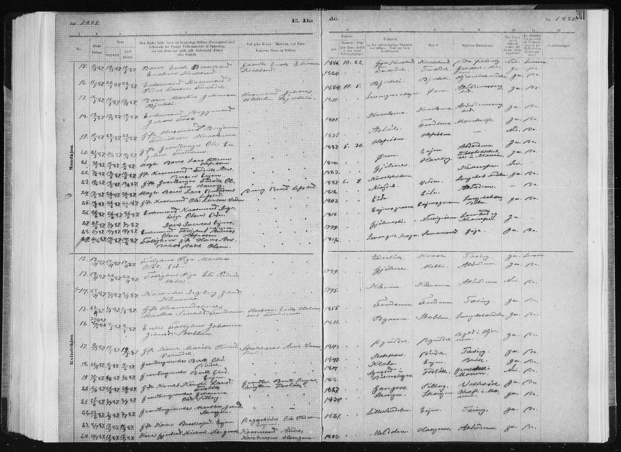 Ministerialprotokoller, klokkerbøker og fødselsregistre - Sør-Trøndelag, SAT/A-1456/668/L0818: Klokkerbok nr. 668C07, 1885-1898, s. 301