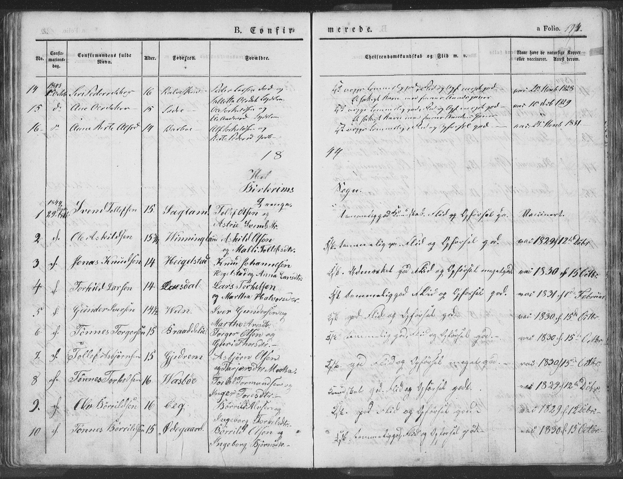 Helleland sokneprestkontor, SAST/A-101810: Ministerialbok nr. A 6.1, 1834-1863, s. 194