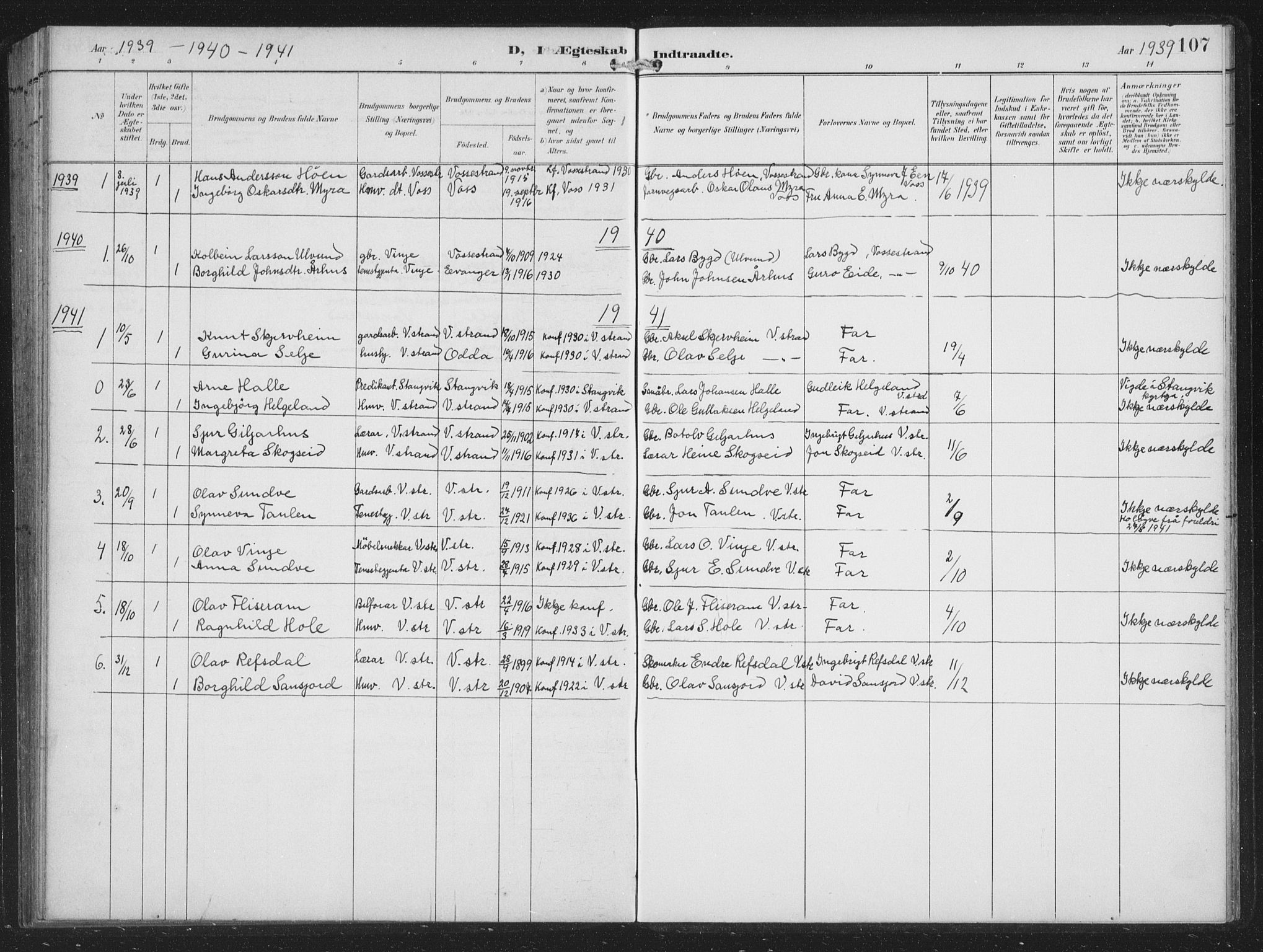 Vossestrand Sokneprestembete, AV/SAB-A-79101/H/Hab: Klokkerbok nr. B 4, 1894-1941, s. 107