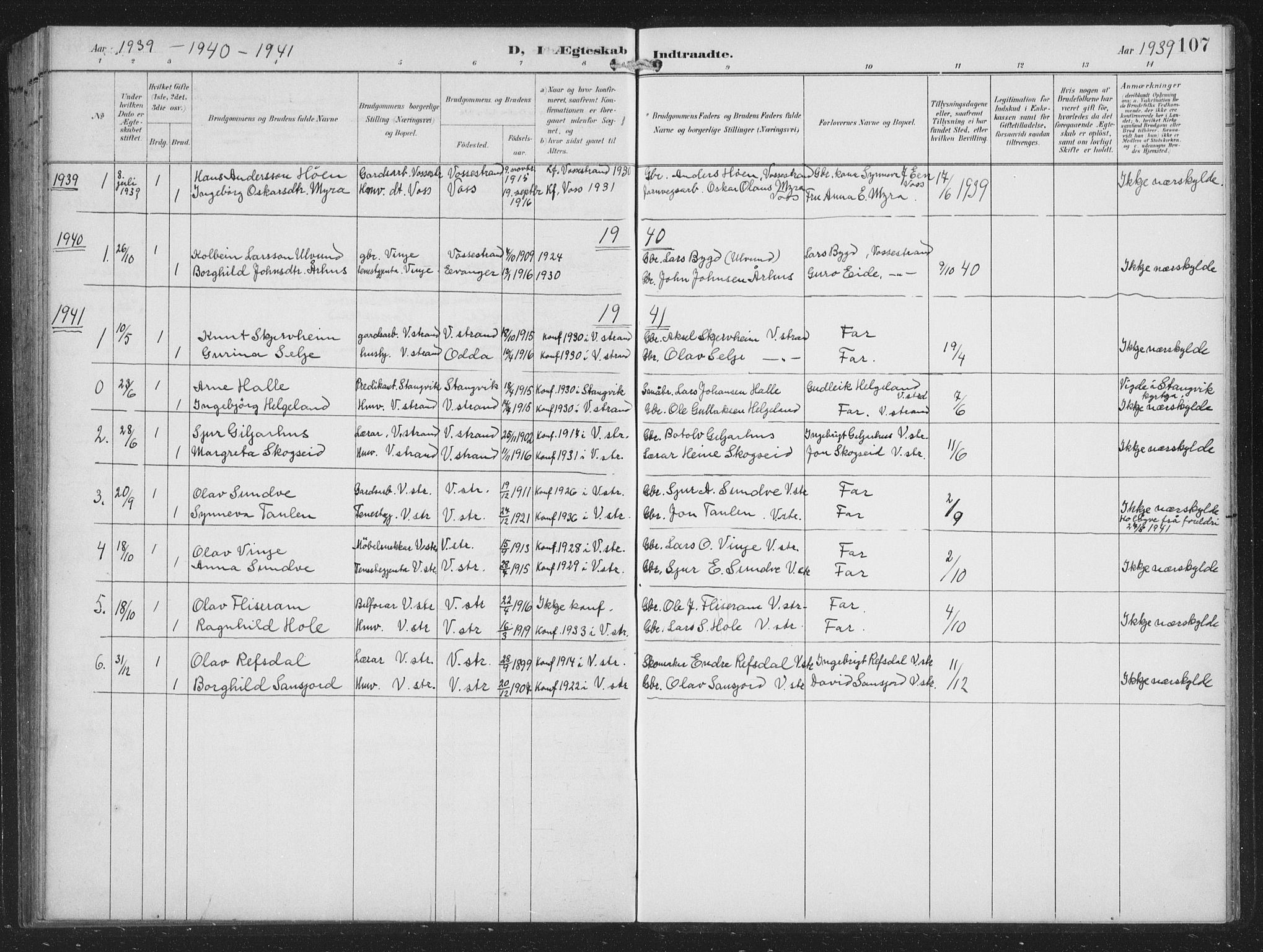 Vossestrand Sokneprestembete, SAB/A-79101/H/Hab: Klokkerbok nr. B 4, 1894-1941, s. 107