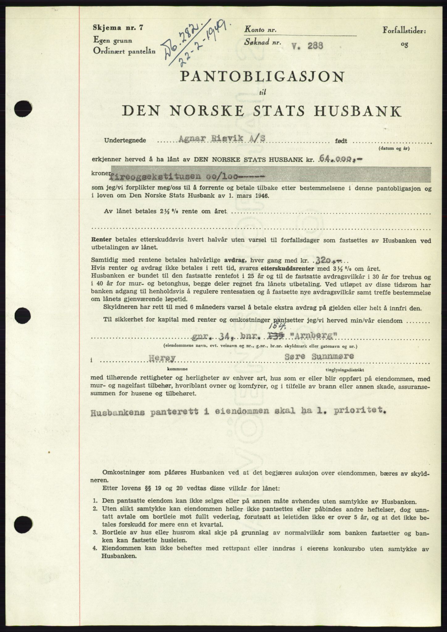 Søre Sunnmøre sorenskriveri, SAT/A-4122/1/2/2C/L0116: Pantebok nr. 4B, 1948-1949, Dagboknr: 282/1949